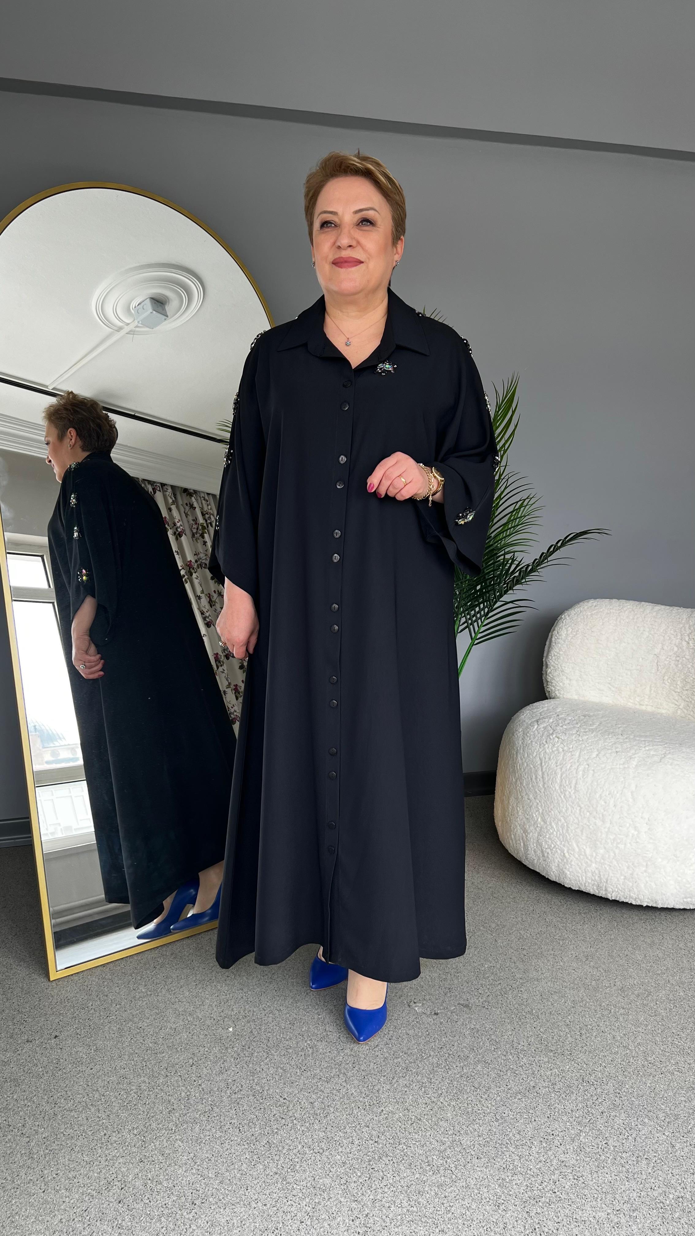 Selma Büyük Beden İşleme Taş Detaylı Elbise