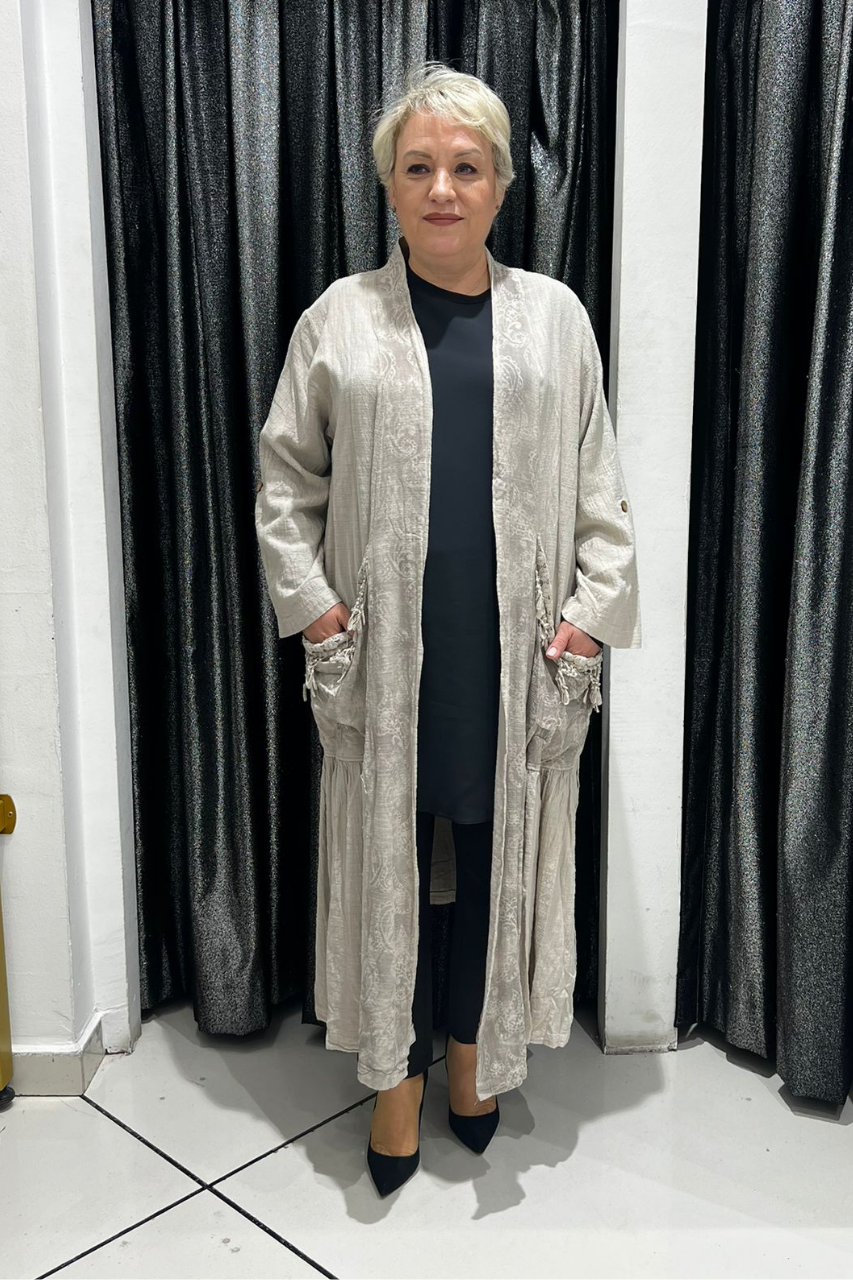 Selma Büyük Beden İşlemeli Uzun Hırka