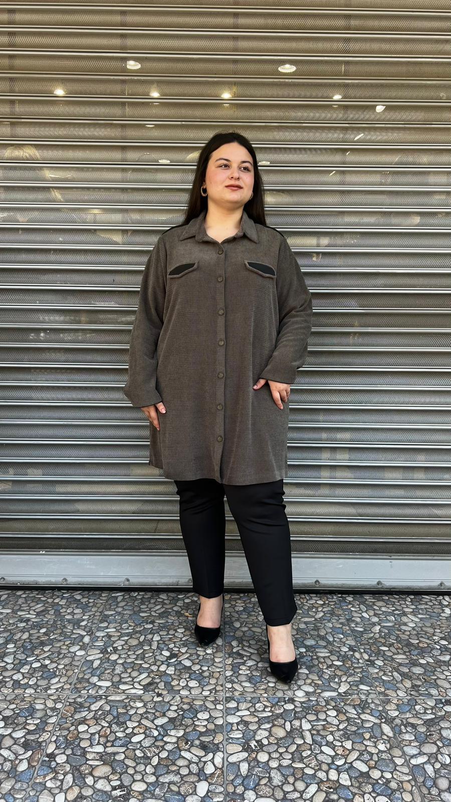 Selma Büyük Beden Kadife Gömlek
