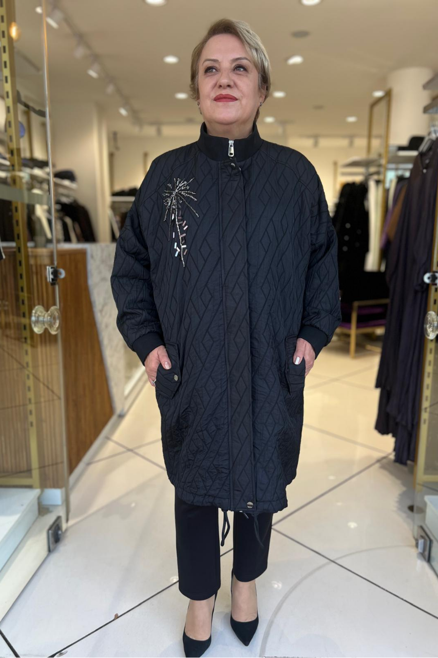 Selma Büyük Beden Kapitone Fermuarlı Kap