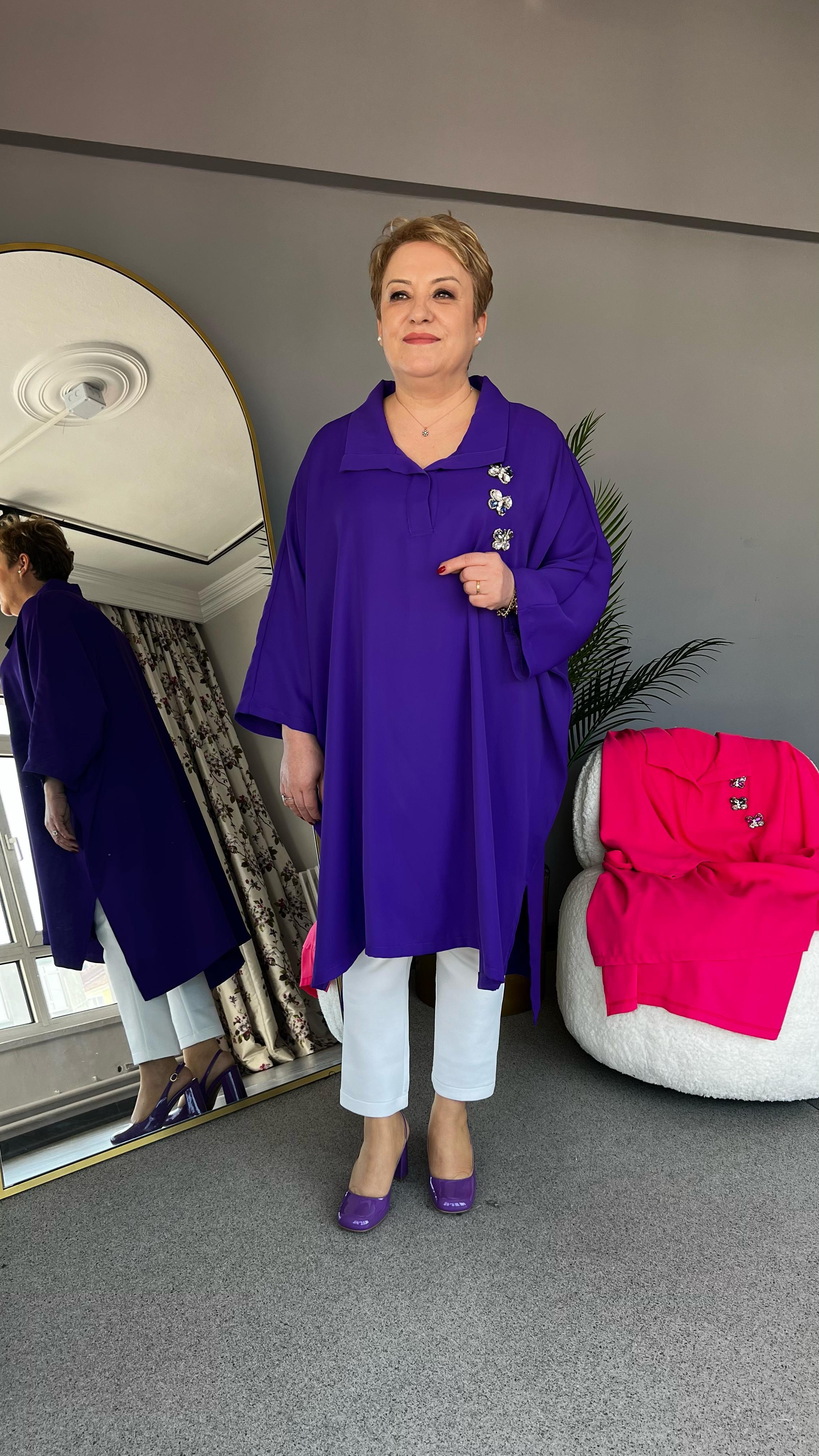 Selma Büyük Beden Kelebek Broşlu Tunik Elbise