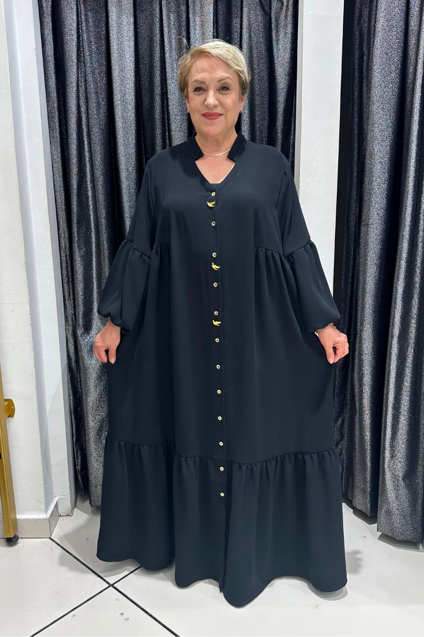 Selma Büyük Beden Krep Düğmeli Şık Elbise