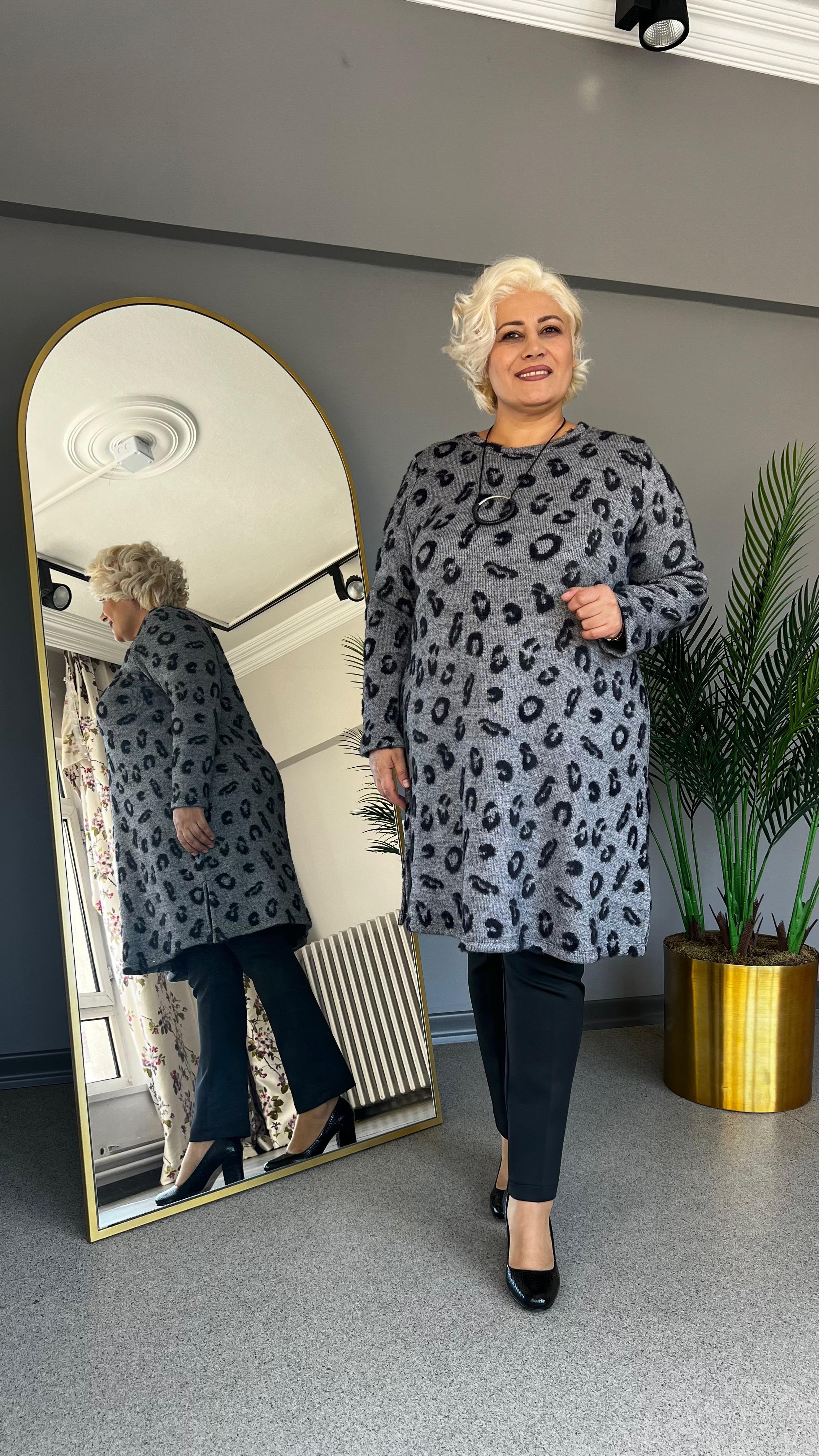 Selma Büyük Beden Leopar Desenli Bluz