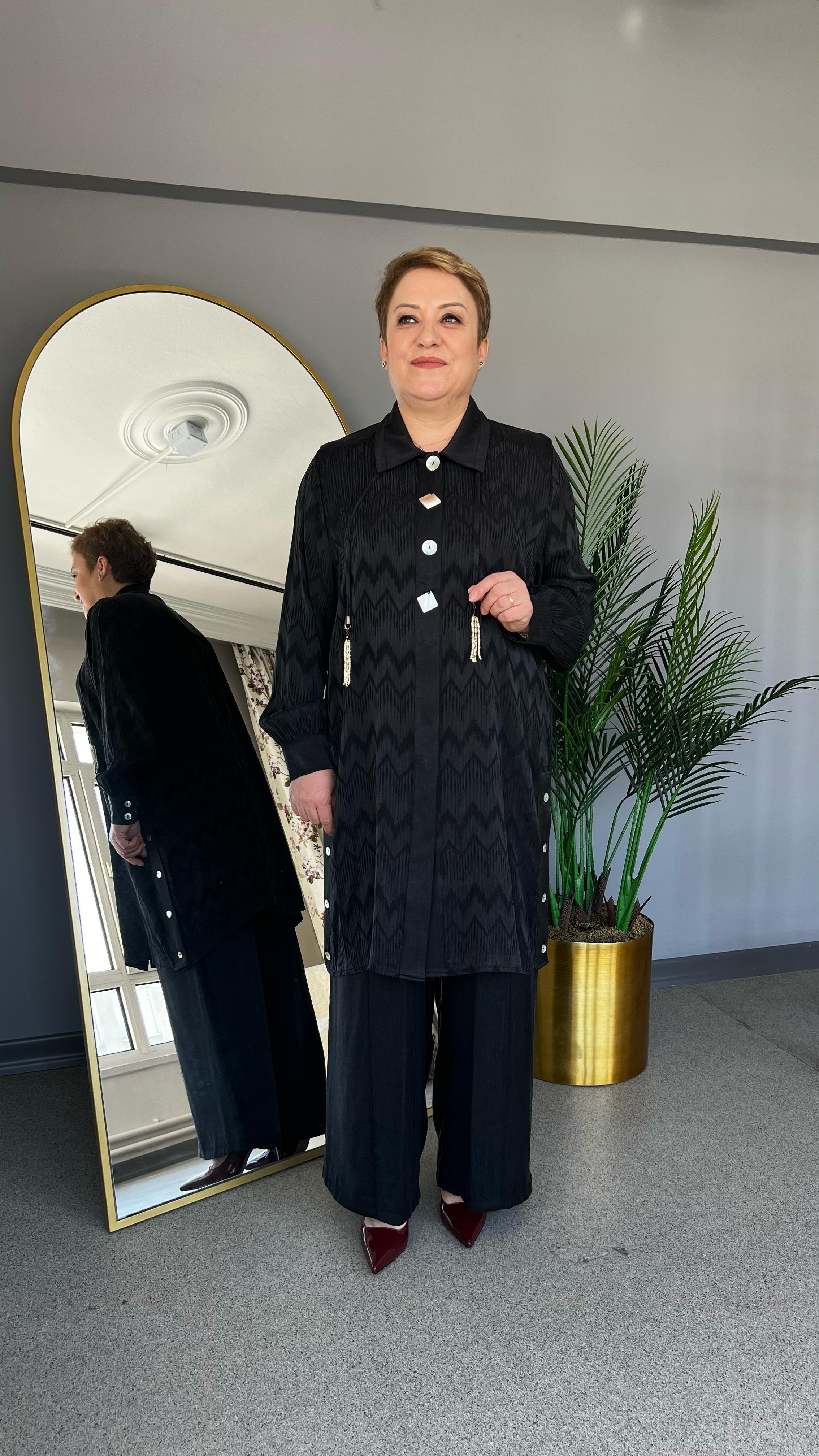 Selma Büyük Beden Lyocell Pantolonlu Takım