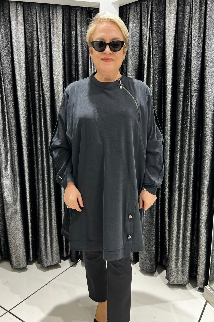 Selma Büyük Beden Modern Çapraz Fermuar Tunik