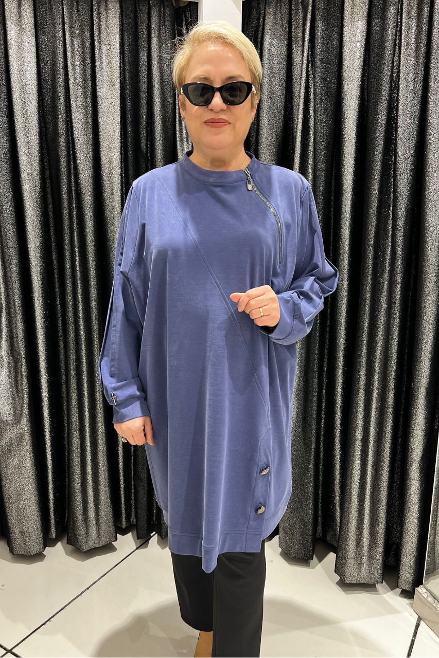 Selma Büyük Beden Modern Çapraz Fermuar Tunik