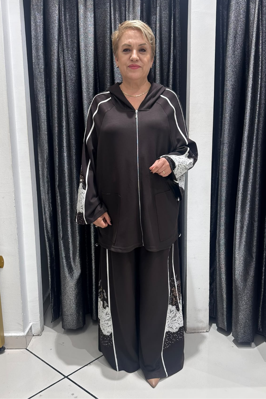 Selma Büyük Beden Modern Tasarım Dantel Detaylı Alt Üst Takım