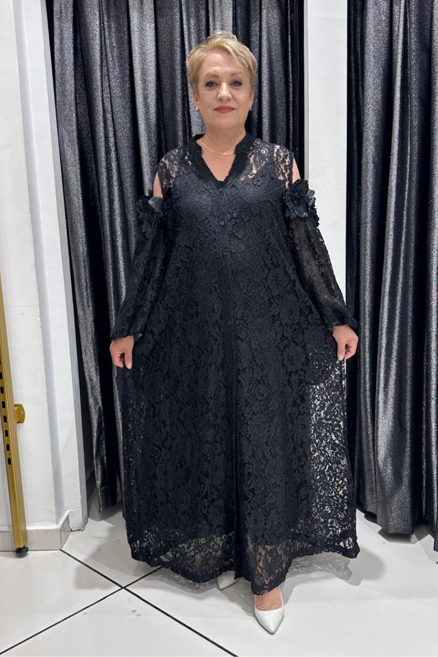 Selma Büyük Beden Omuz Detaylı İçlikli Elbise