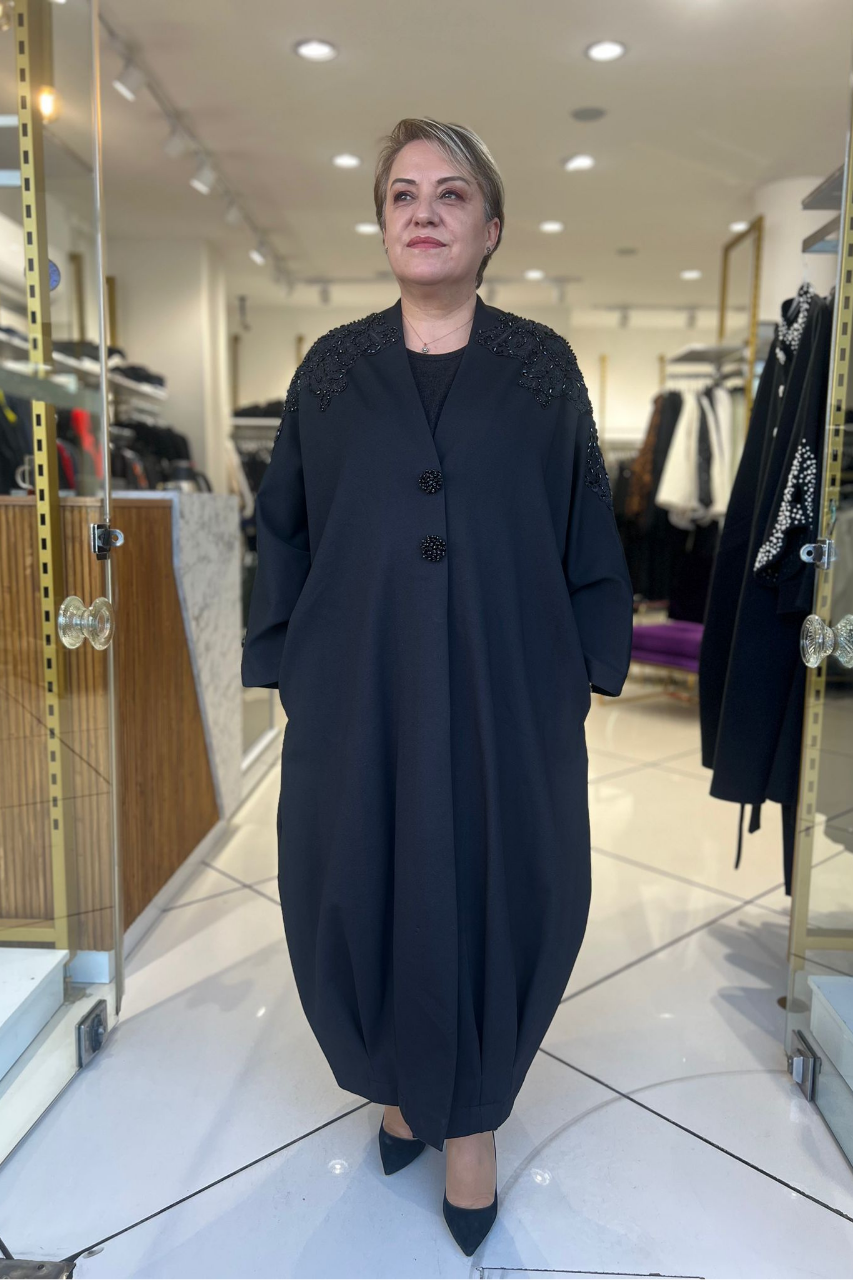 Selma Büyük Beden Omuz Detaylı Uzun Kap