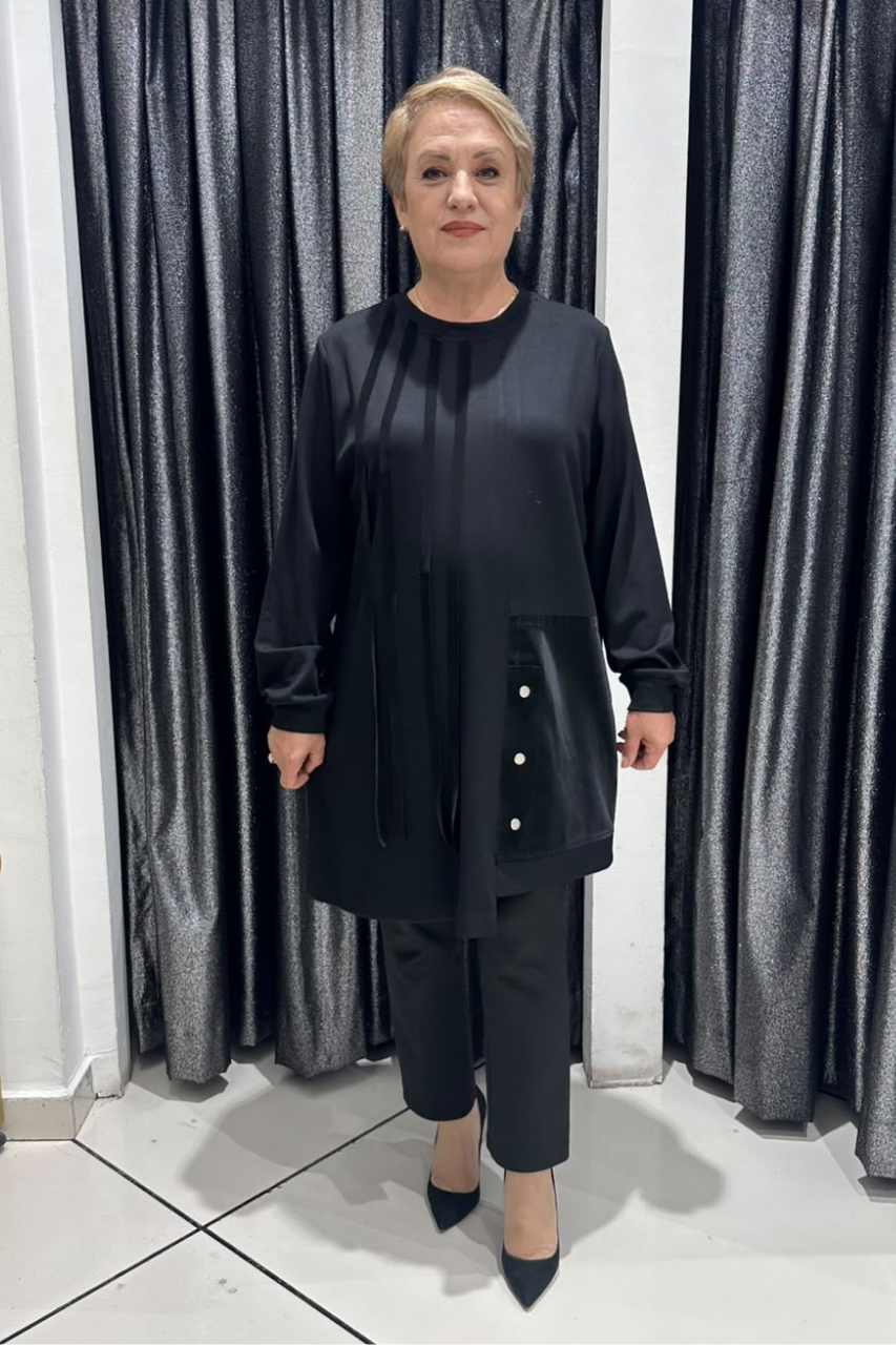 Selma Büyük Beden Oysho Kumaş Paraşüt Detaylı Çıtçıt Aksesuarlı Tunik