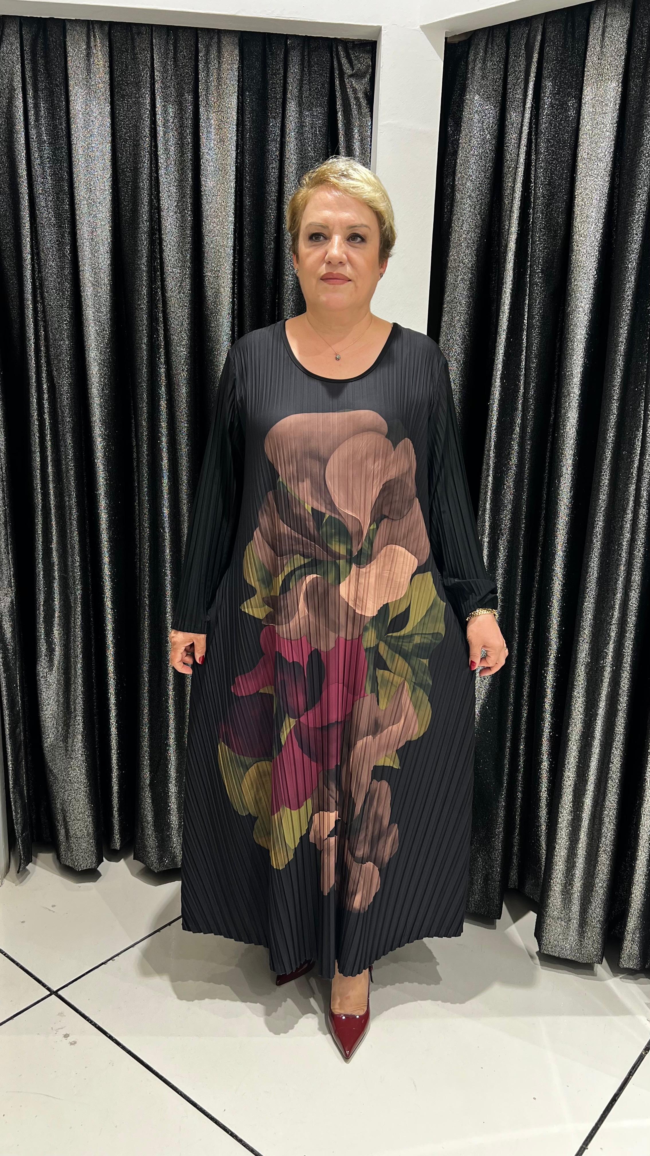 Selma Büyük Beden Özel Tasarım Desenli Elbise