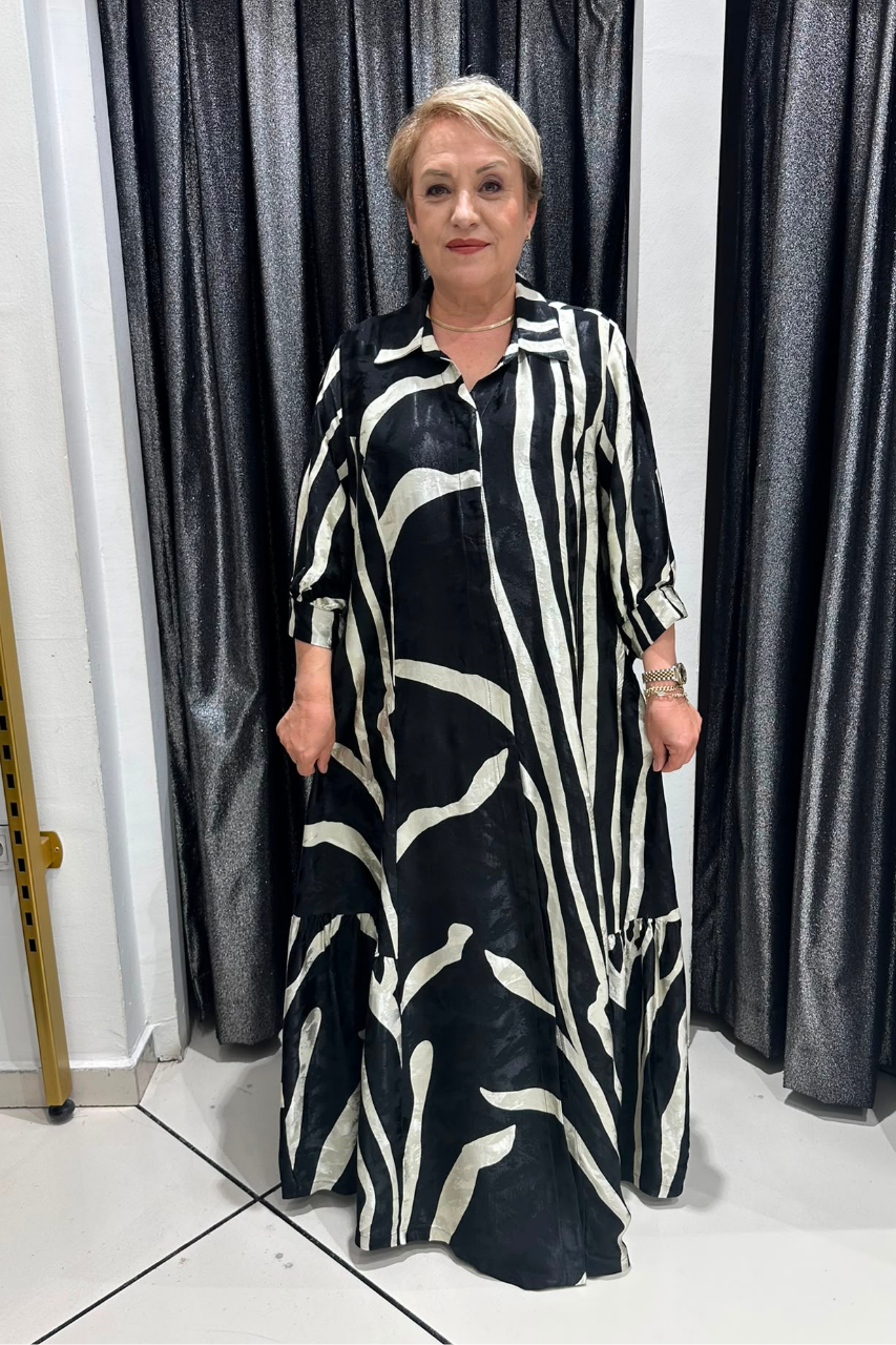 Selma Büyük Beden Pamuk Saten Düğmeli Elbise