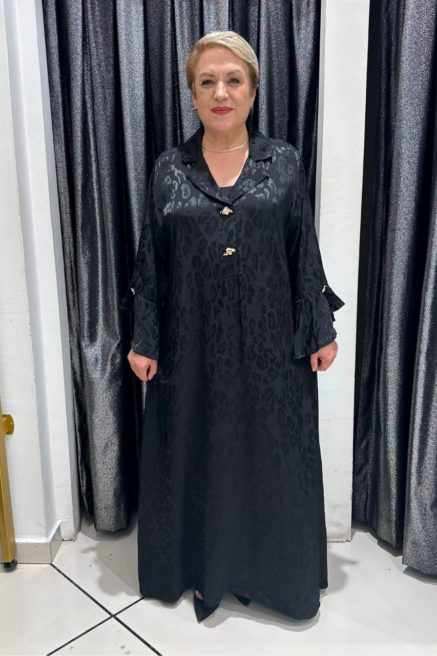 Selma Büyük Beden Pamuk Saten Kendinden Desenli Elbise