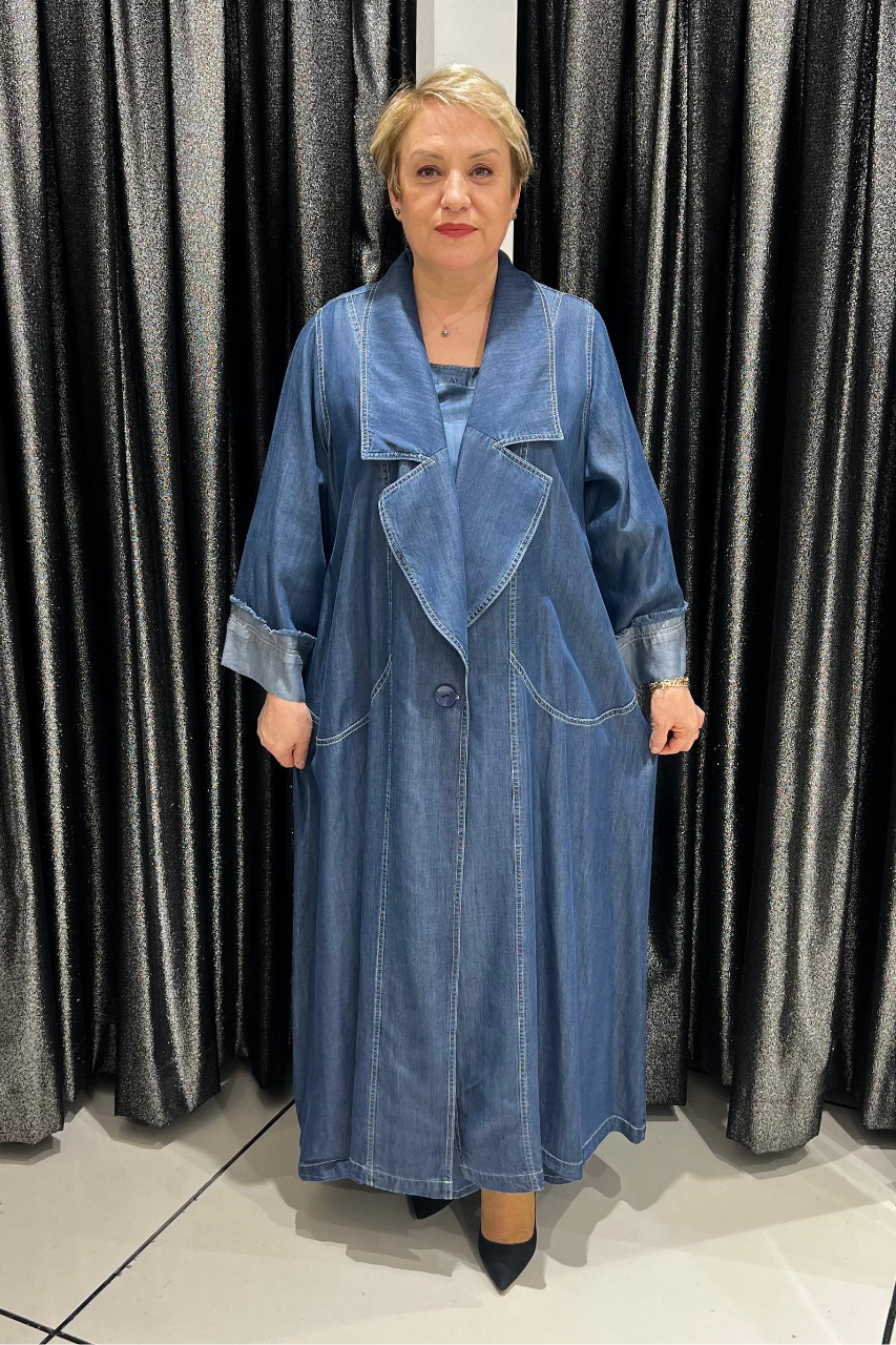 Selma Büyük Beden Pamuklu Denim Kap