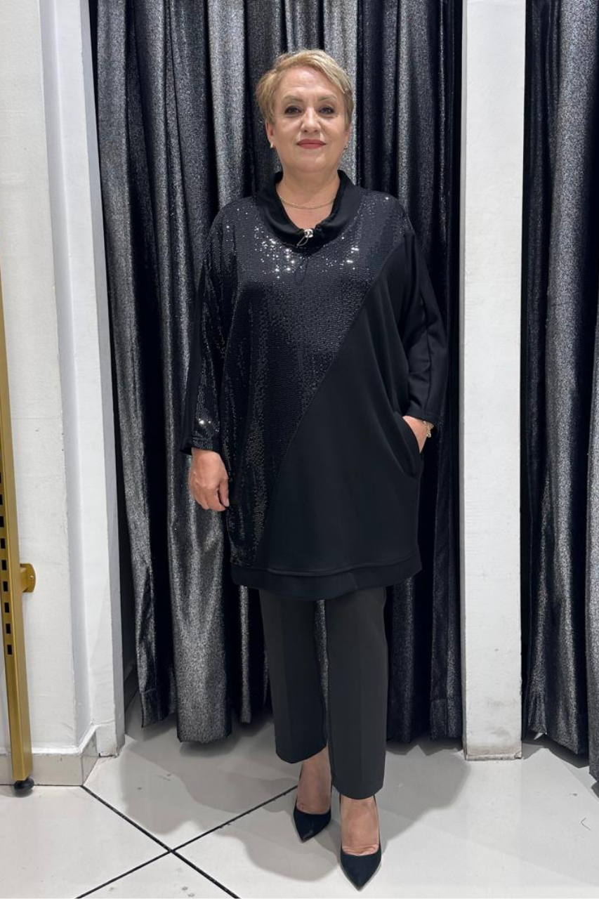 Selma Büyük Beden Payet ve Yaka Detaylı Bluz