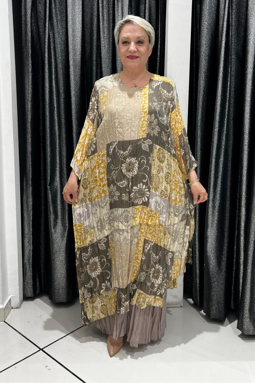 Selma Büyük Beden Pileli Detaylı Kolsuz İç Elbiseli Elbise