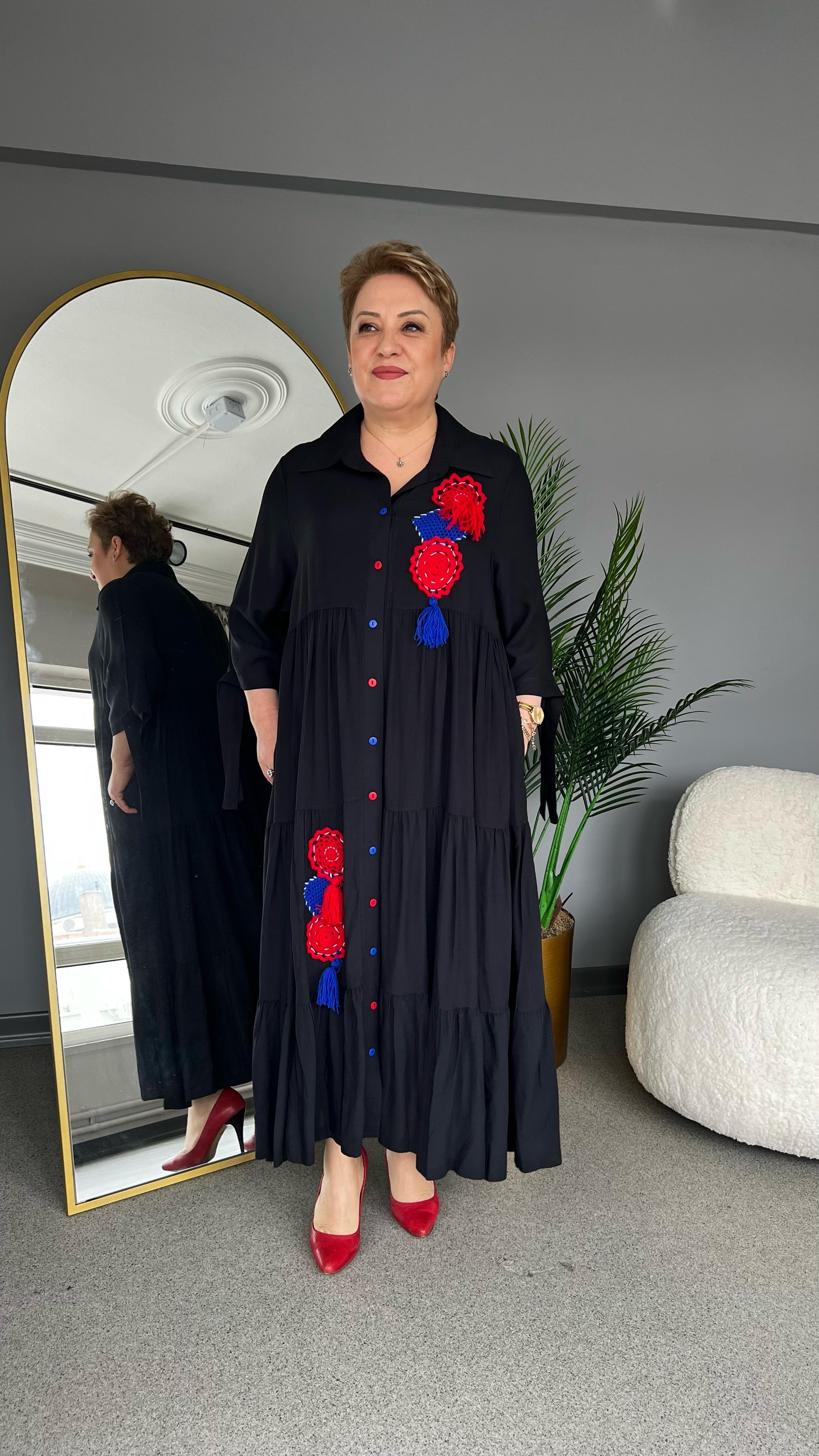 Selma Büyük Beden Püskül Detaylı Elbise