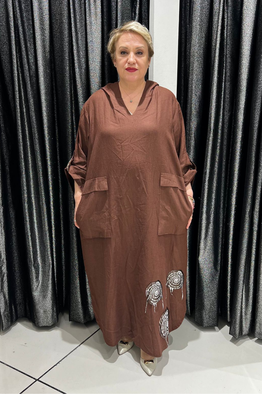 Selma Büyük Beden Rahat Kesim Kapüşonlu Elbise
