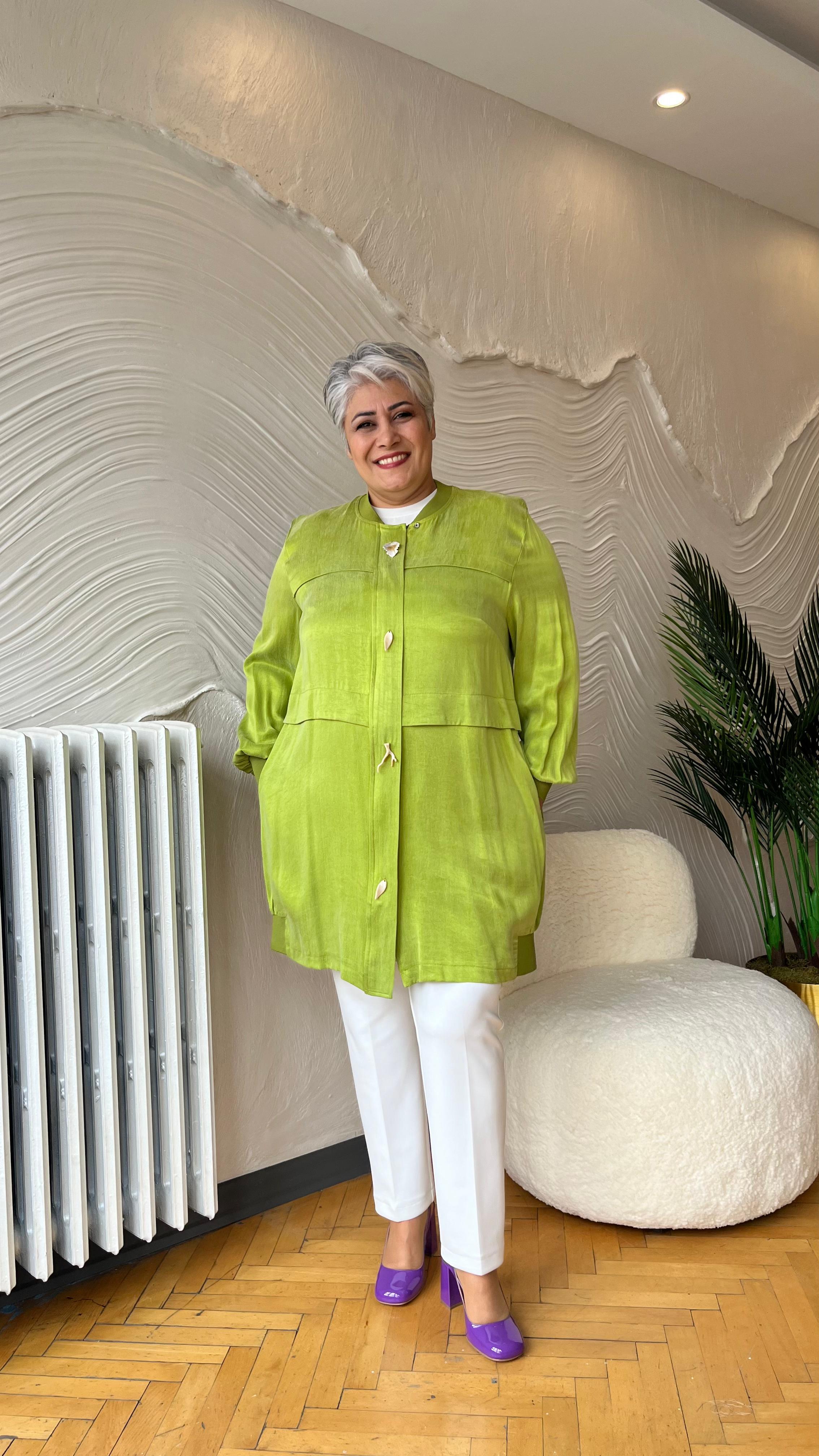 Selma Büyük Beden Ribana Detaylı İpek Kap