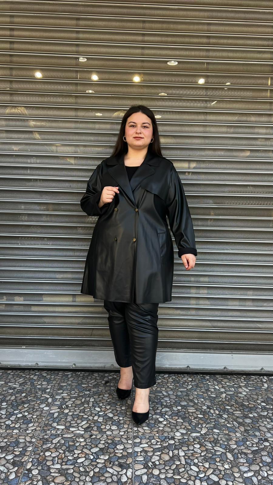 Selma Büyük Beden Şardonlu Deri Ceket