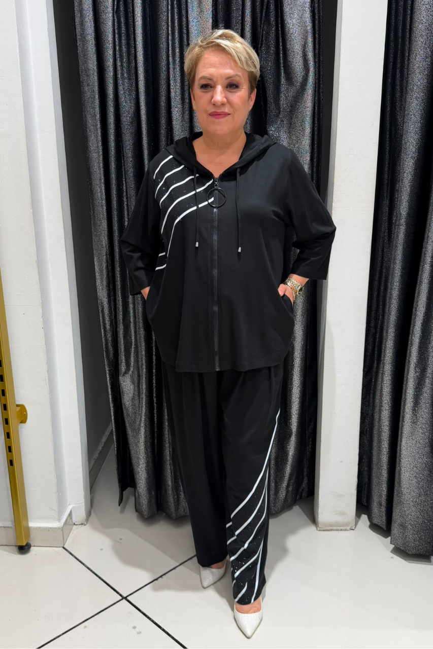 Selma Büyük Beden Şerit Detaylı Alt Üst Takım