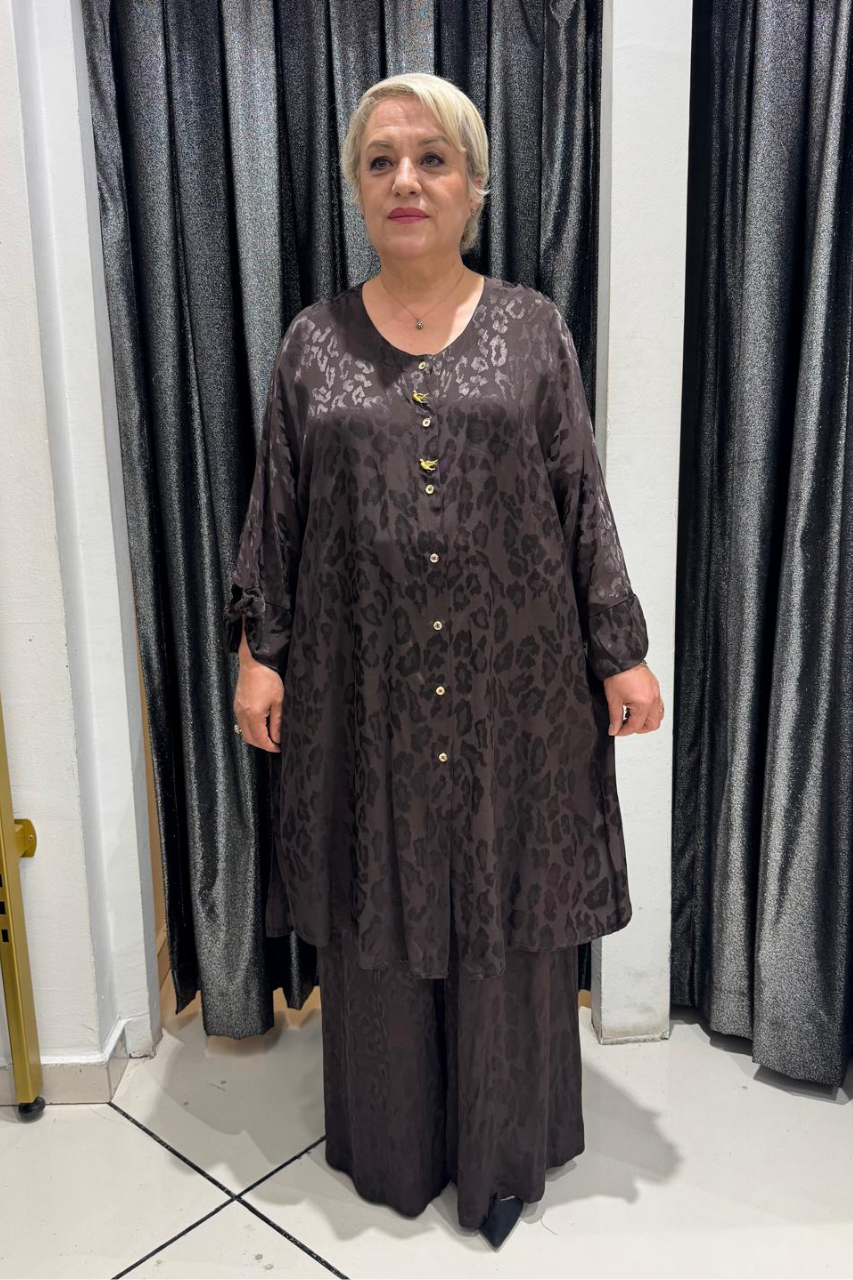 Selma Büyük Beden Şık Pamuk Saten Alt Üst Takım