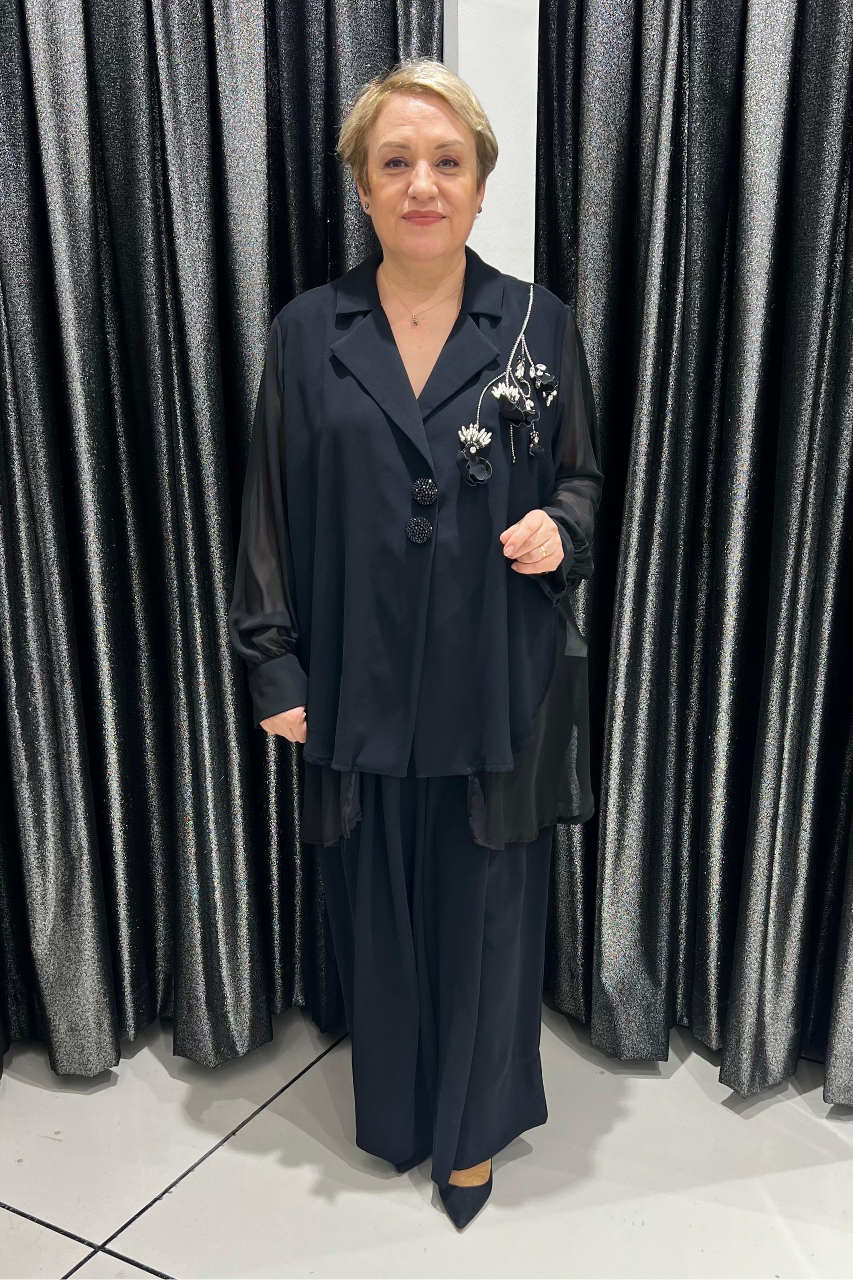 Selma Büyük Beden Siyah Tasarım Alt-Üst Takım