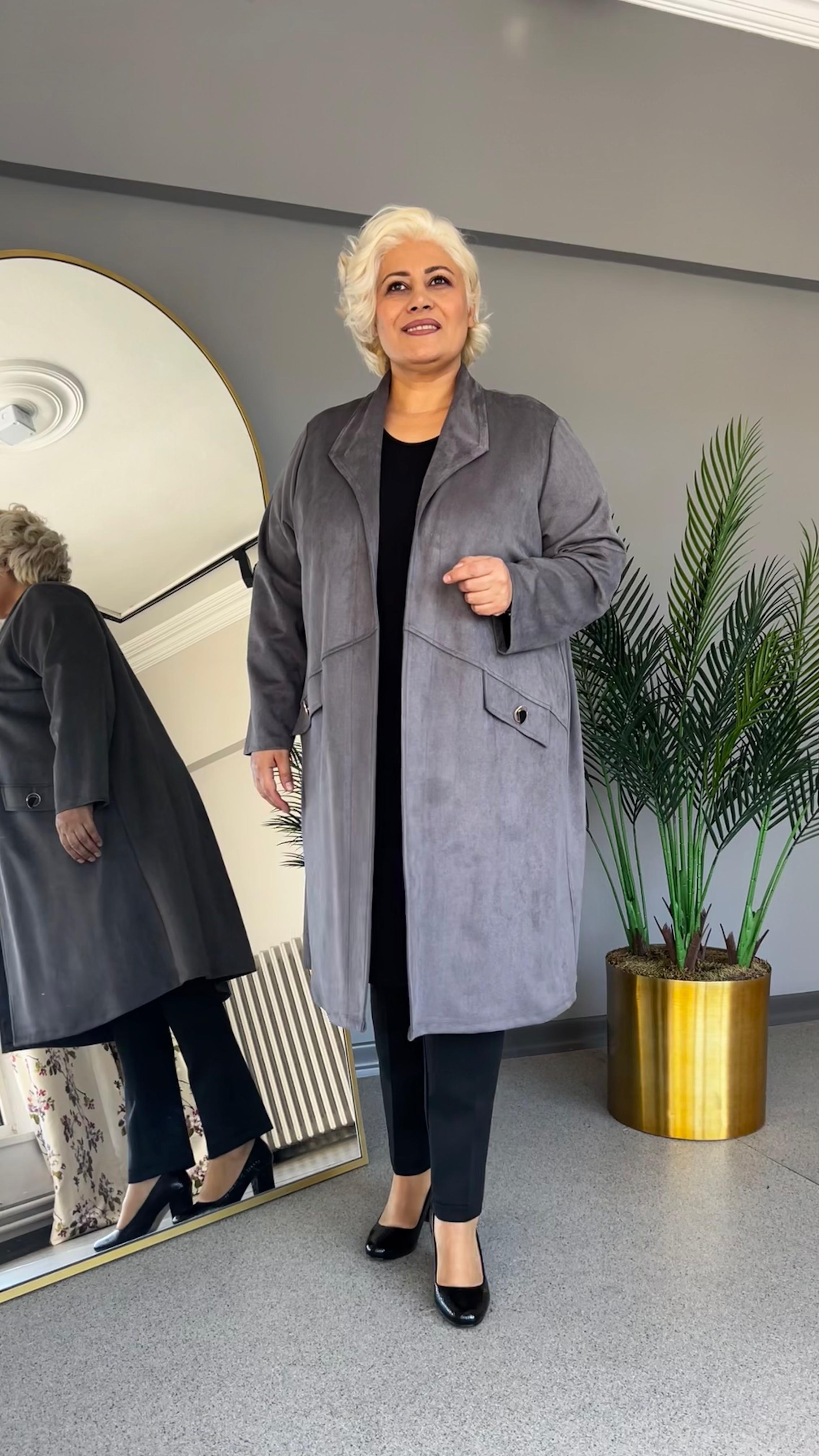 Selma Büyük Beden Süet Ceketli Takım