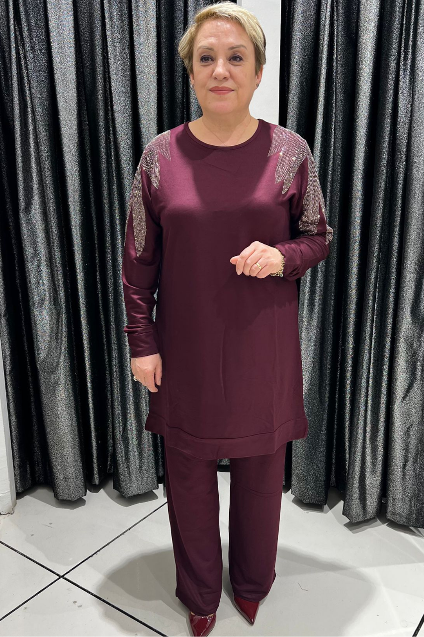 Selma Büyük Beden Taş Detaylı Takım