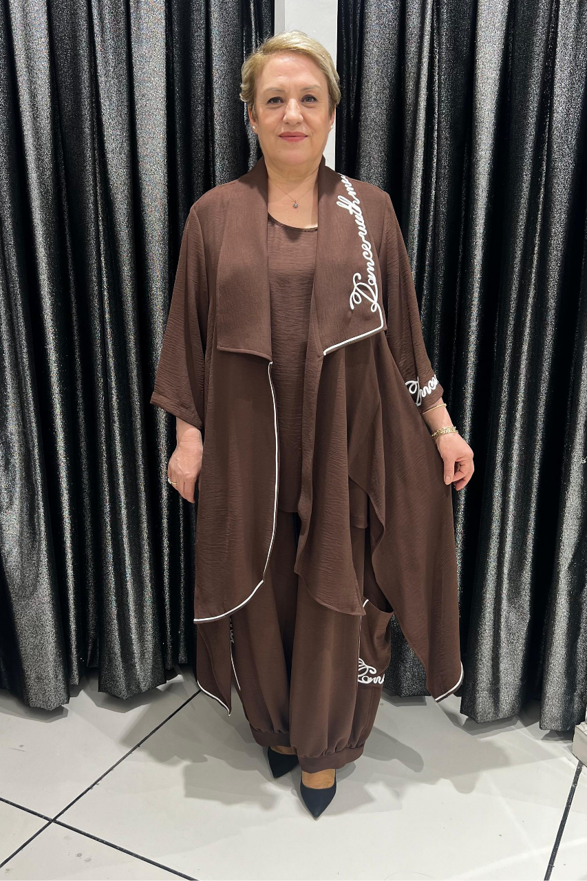 Selma Büyük Beden Tasarım Şerit Detaylı 3’lü Kombin