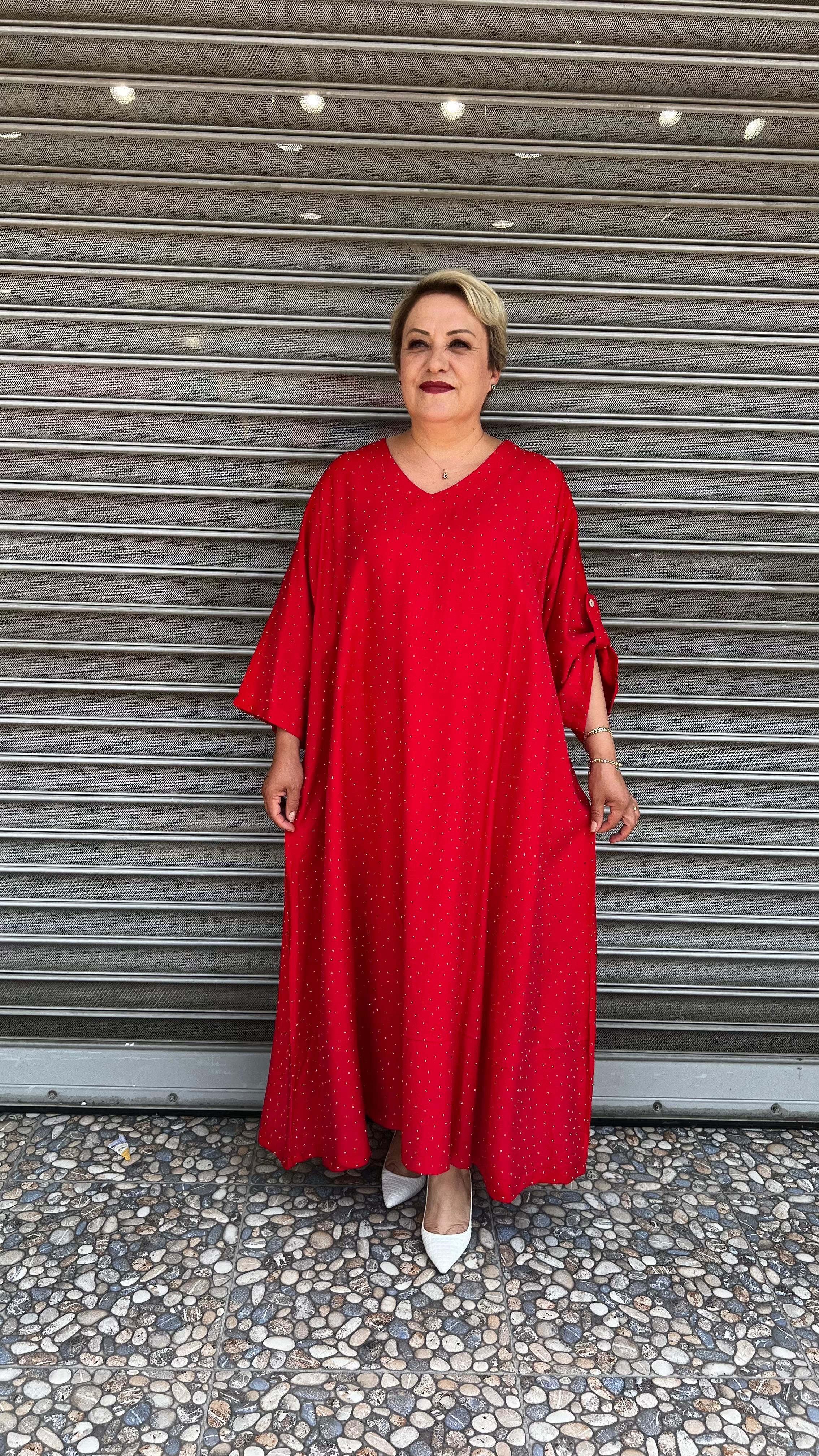 Selma Büyük Beden V Yaka Puantiyeli Elbise