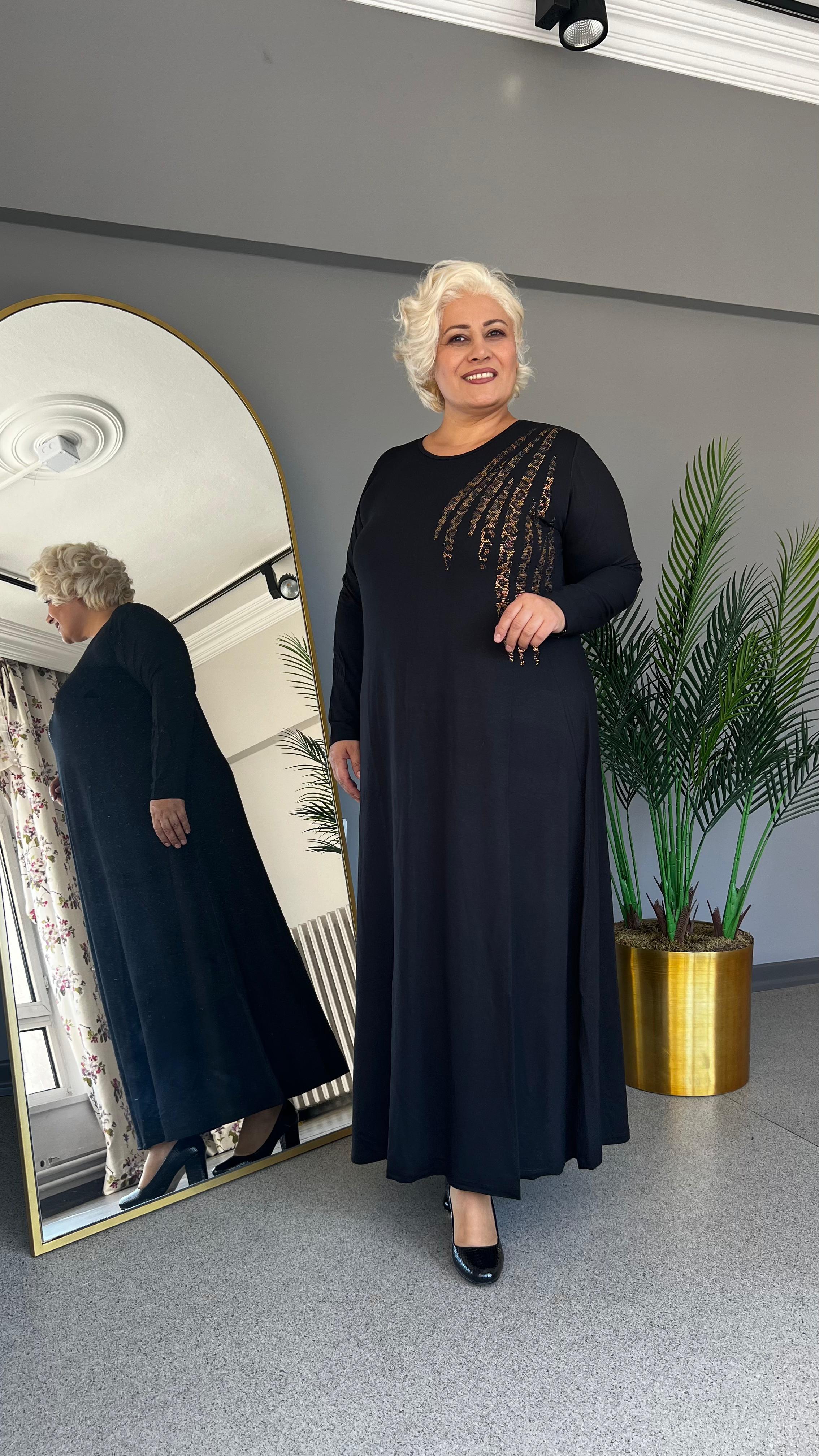 Selma Büyük Beden viskon Taşlı Elbise
