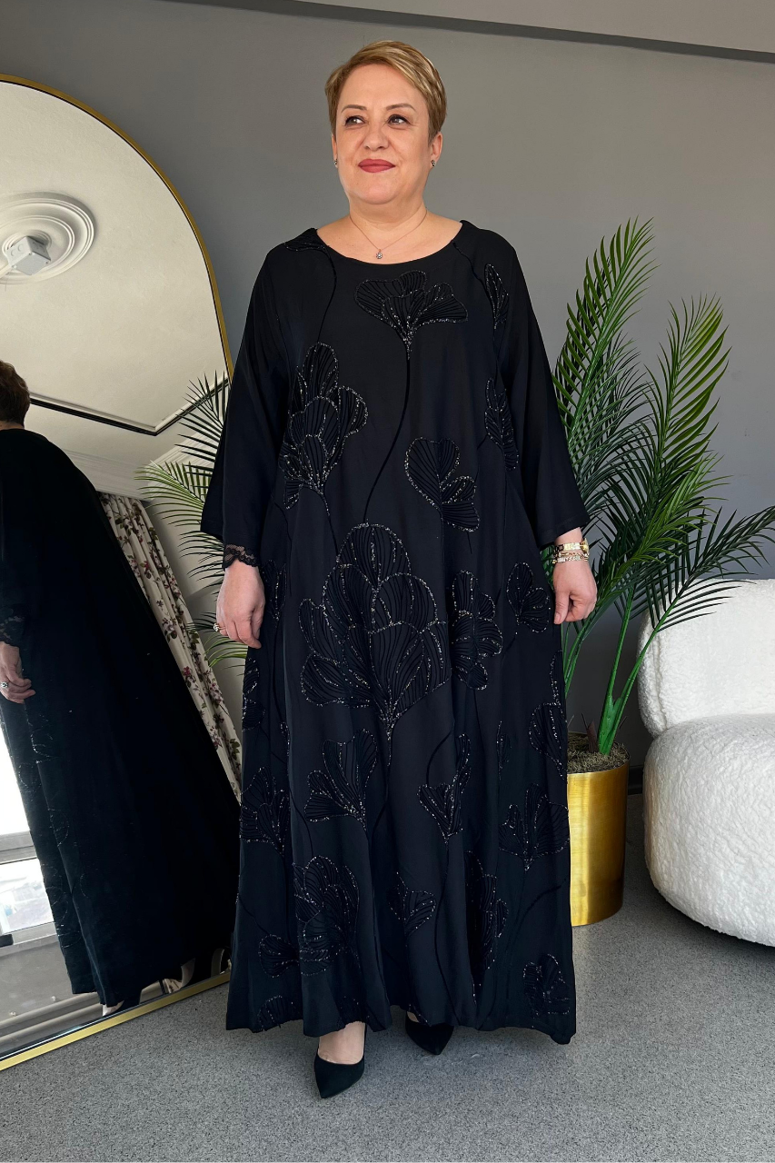 Selma Büyük Beden Yaprak Desenli Elbise