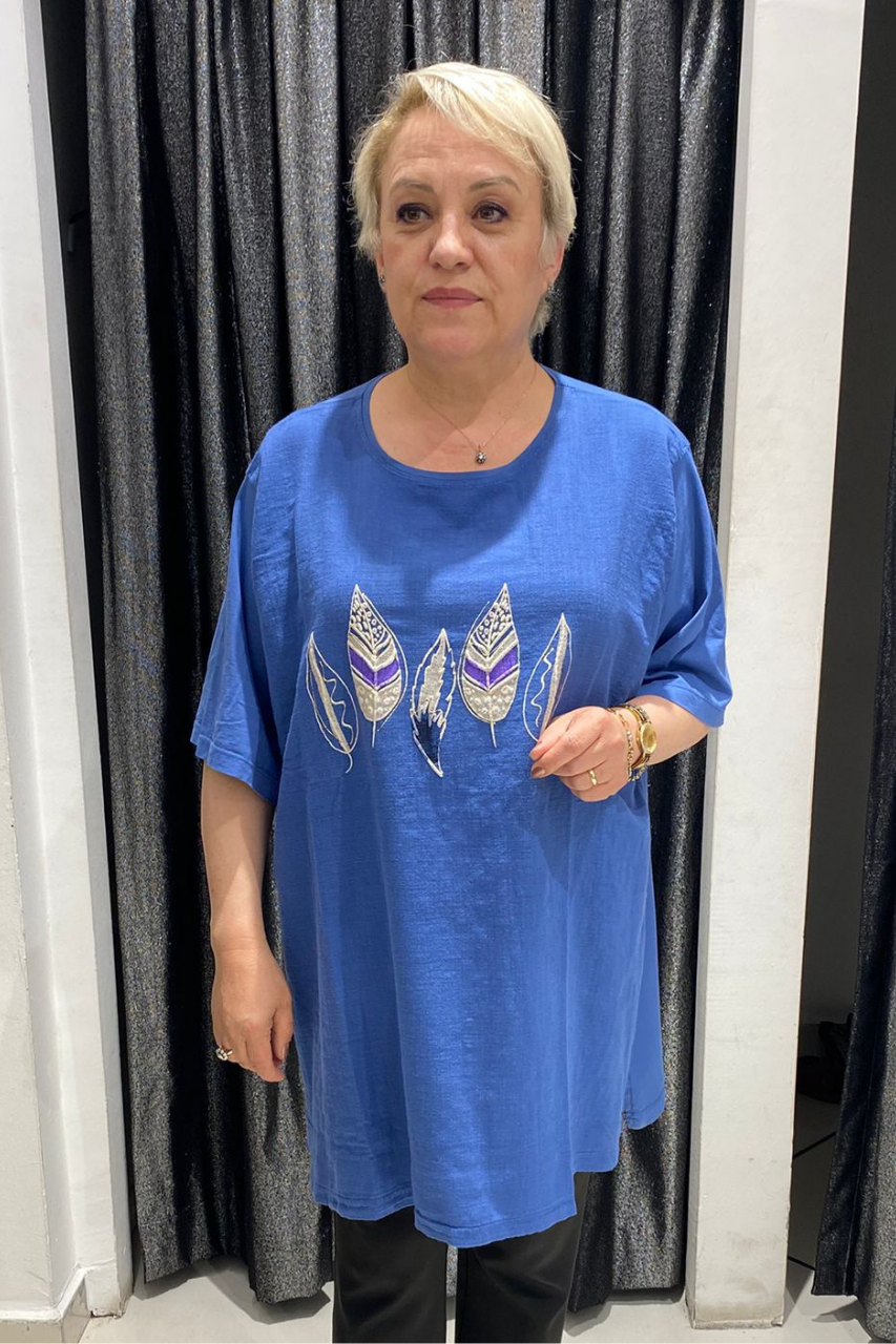 Selma Büyük Beden Yaprak Desenli T-Shirt
