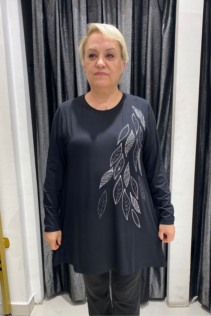 Selma Büyük Beden Yaprak Desenli Tunik