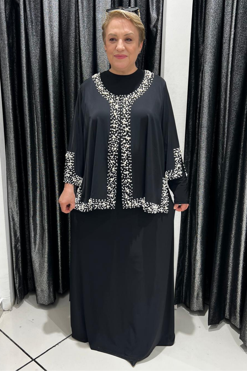 Selma Büyük Beden Zarif İnci İşlemeli Ceket