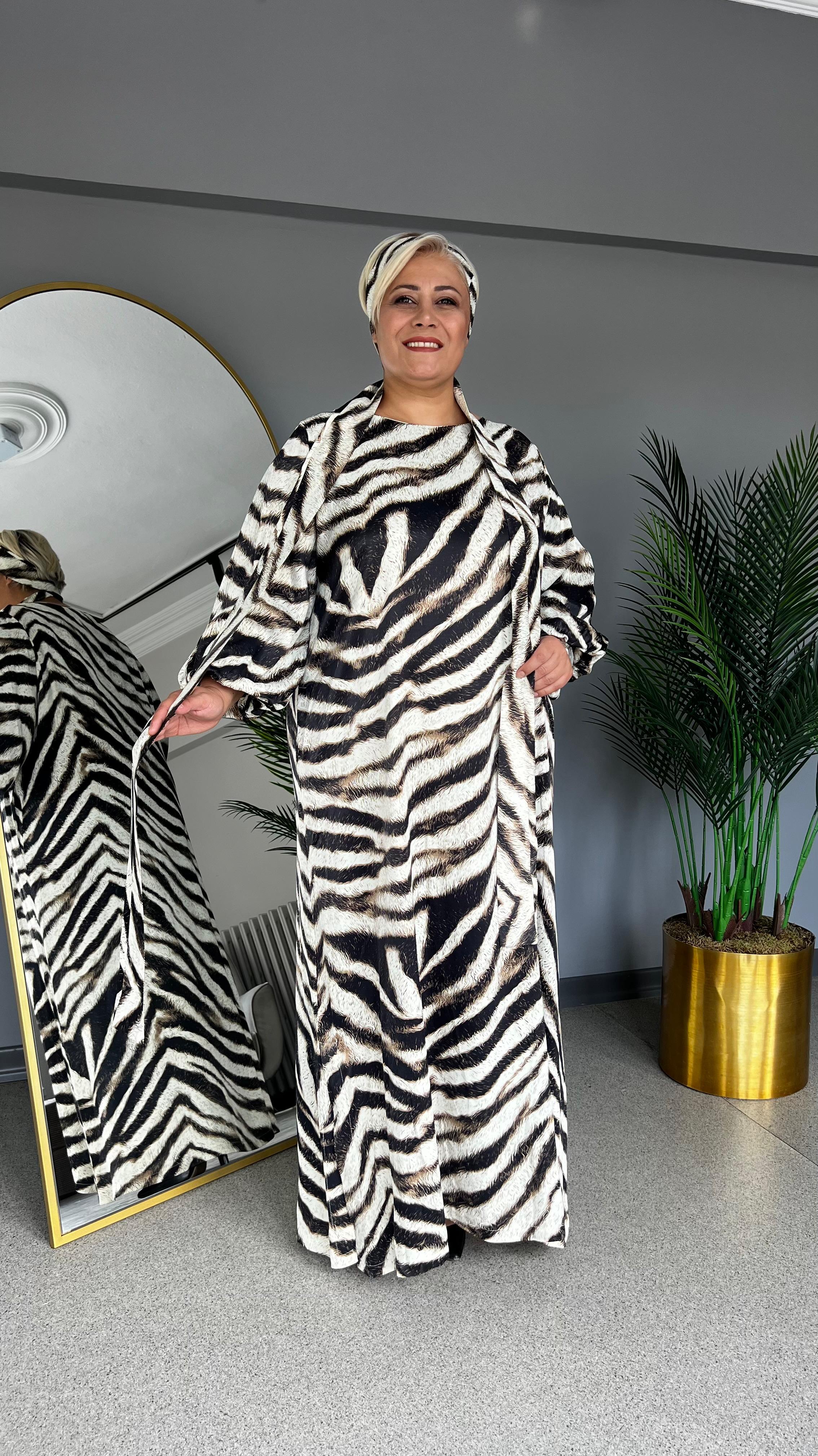 Selma Büyük Beden Zebra Desen Elbise