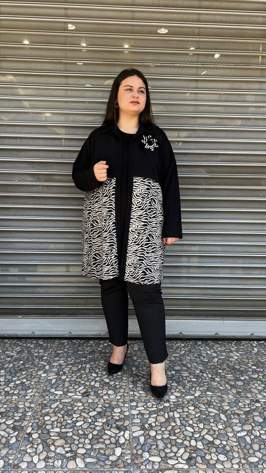 Selma Büyük Beden Zebra Desenli İçli Dışlı Takım