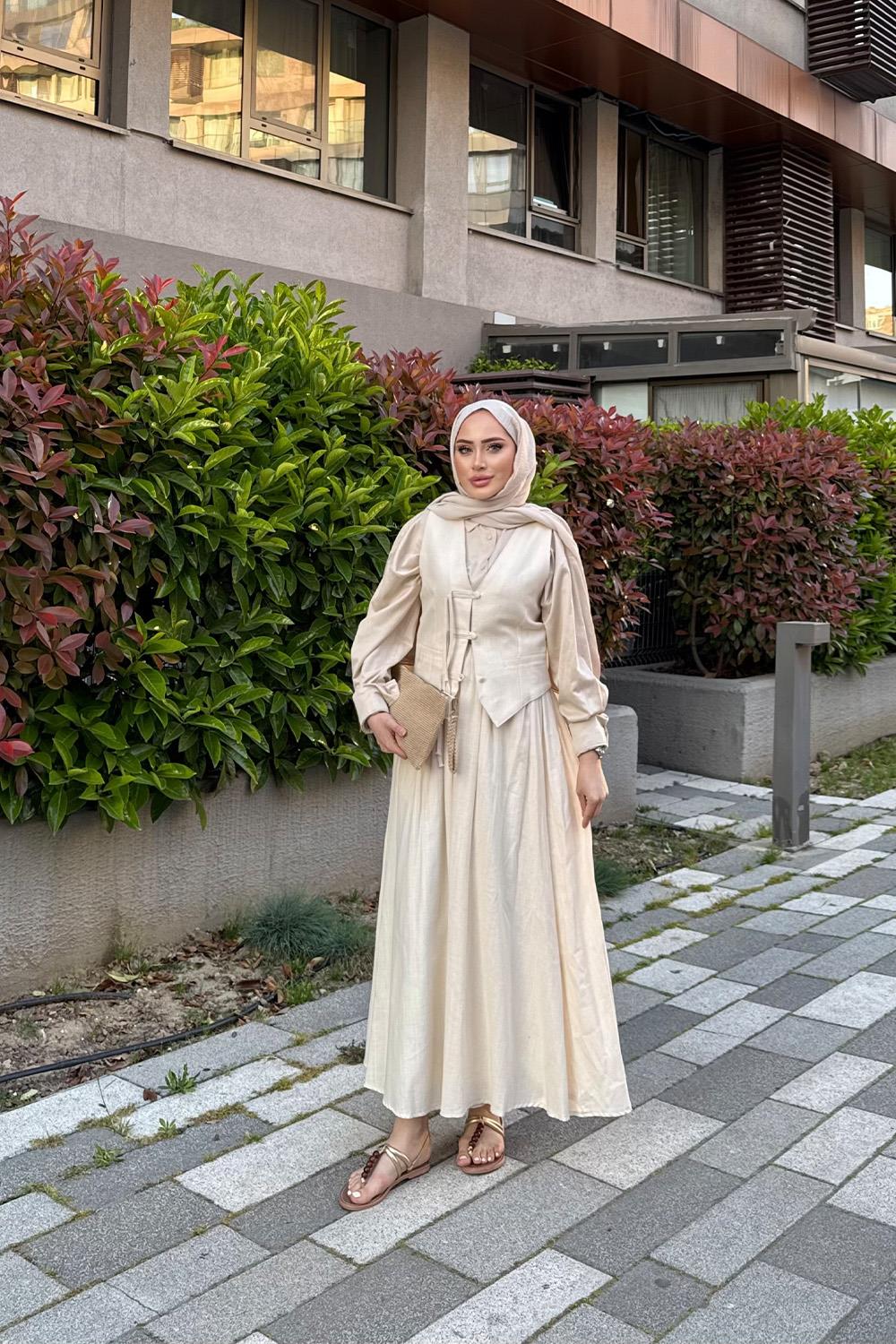 AFRA YELEKLİ HAM KETEN TAKIM
