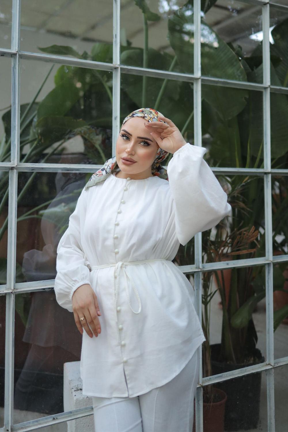 PEARL DÜĞMELİ KETEN TAKIM