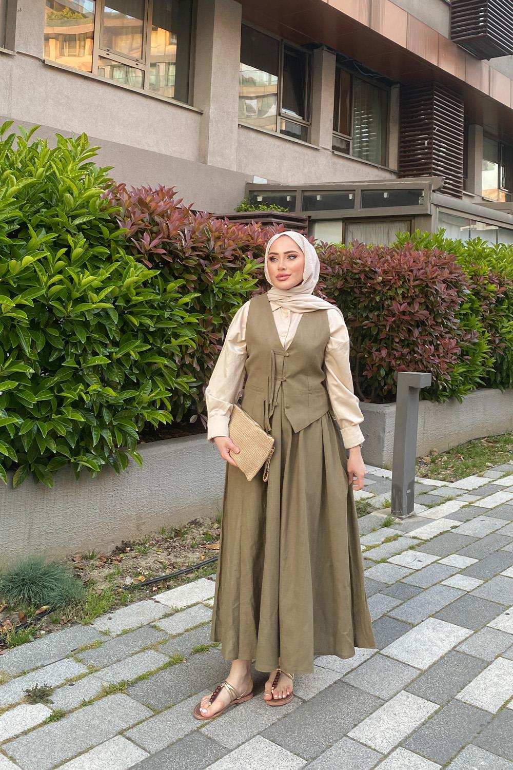 AFRA YELEKLİ HAM KETEN TAKIM