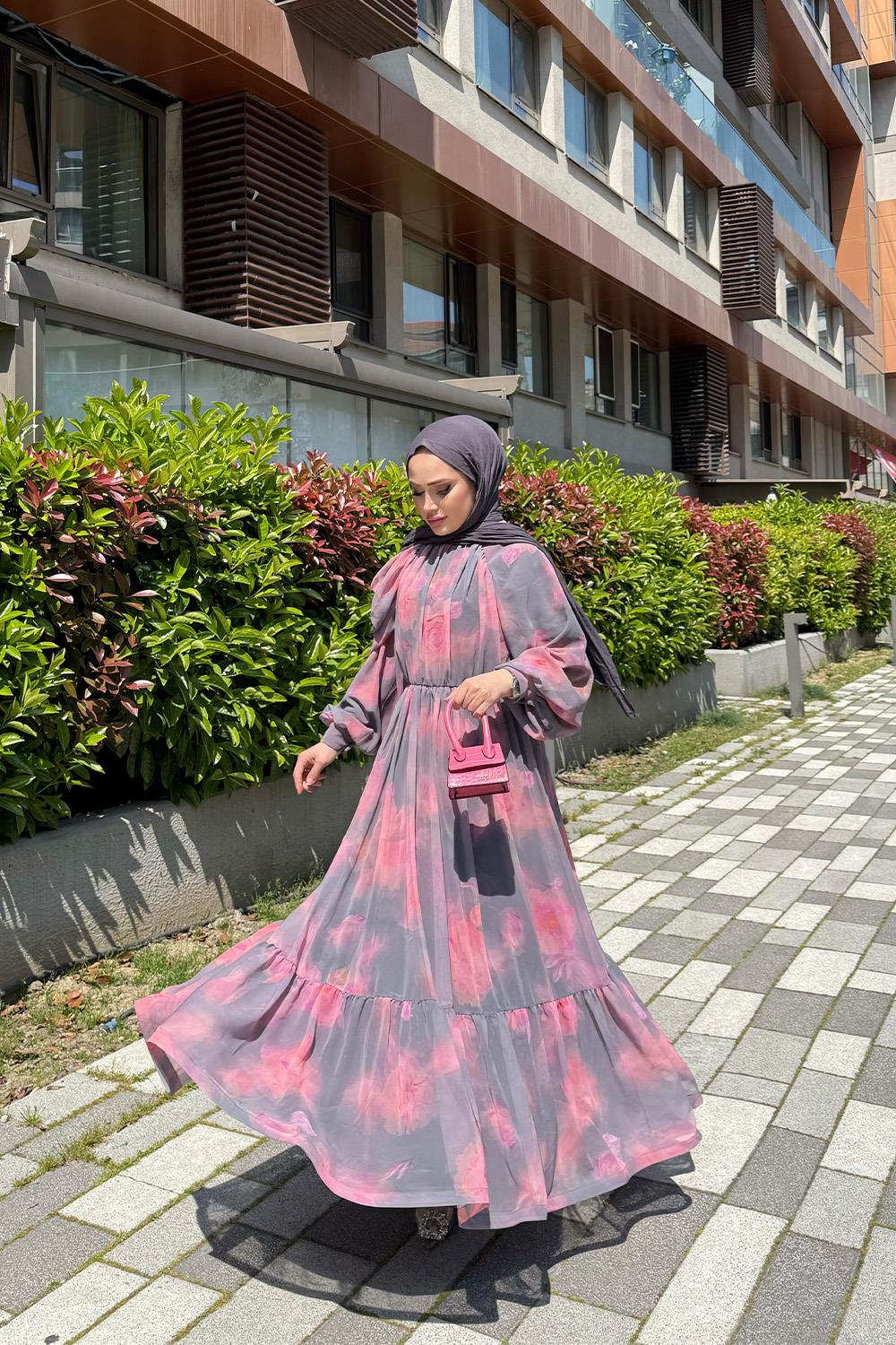 CHERRY ŞİFON ELBİSE 