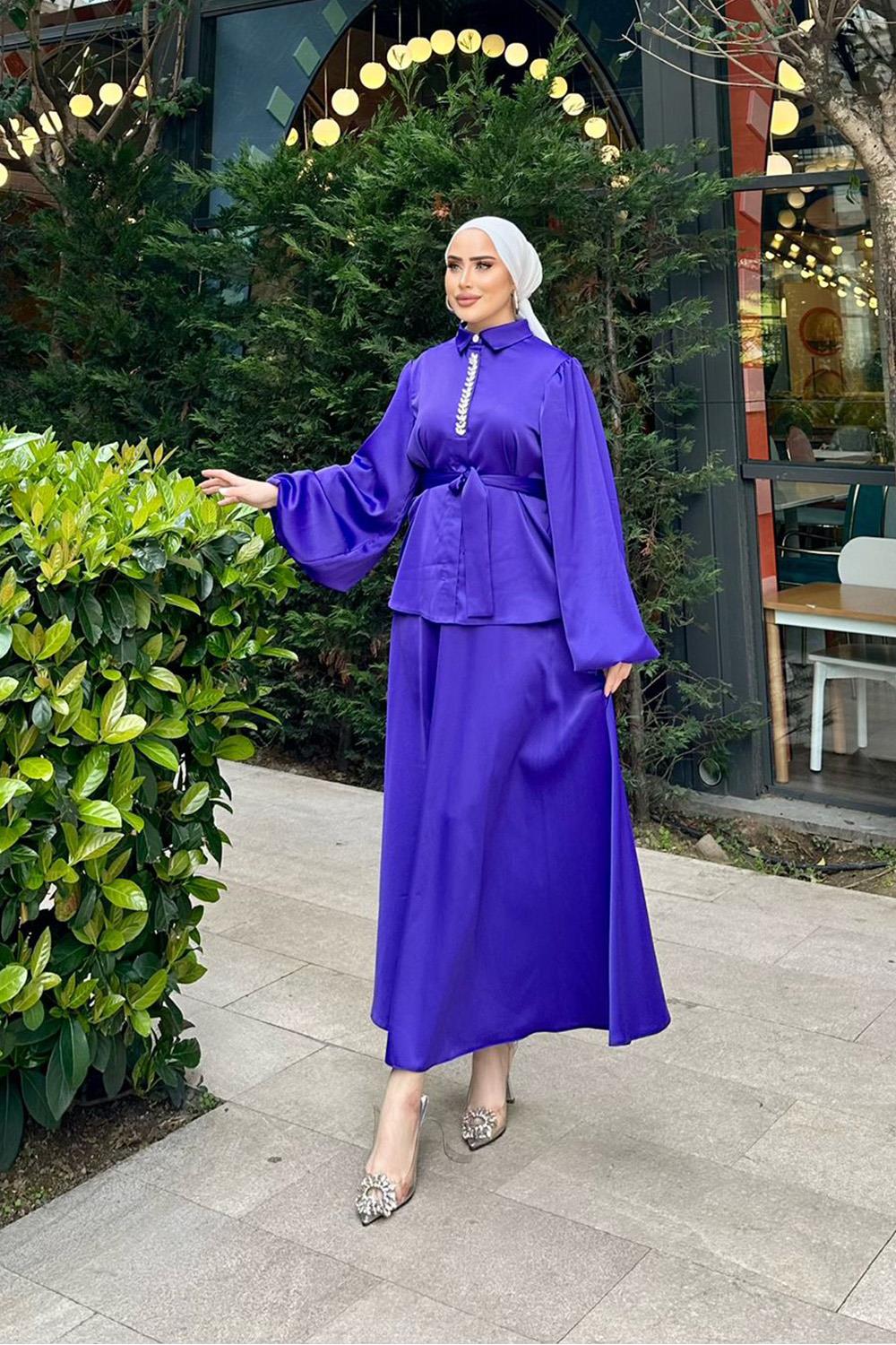 SATEN ETEKLİ TAKIM MOR