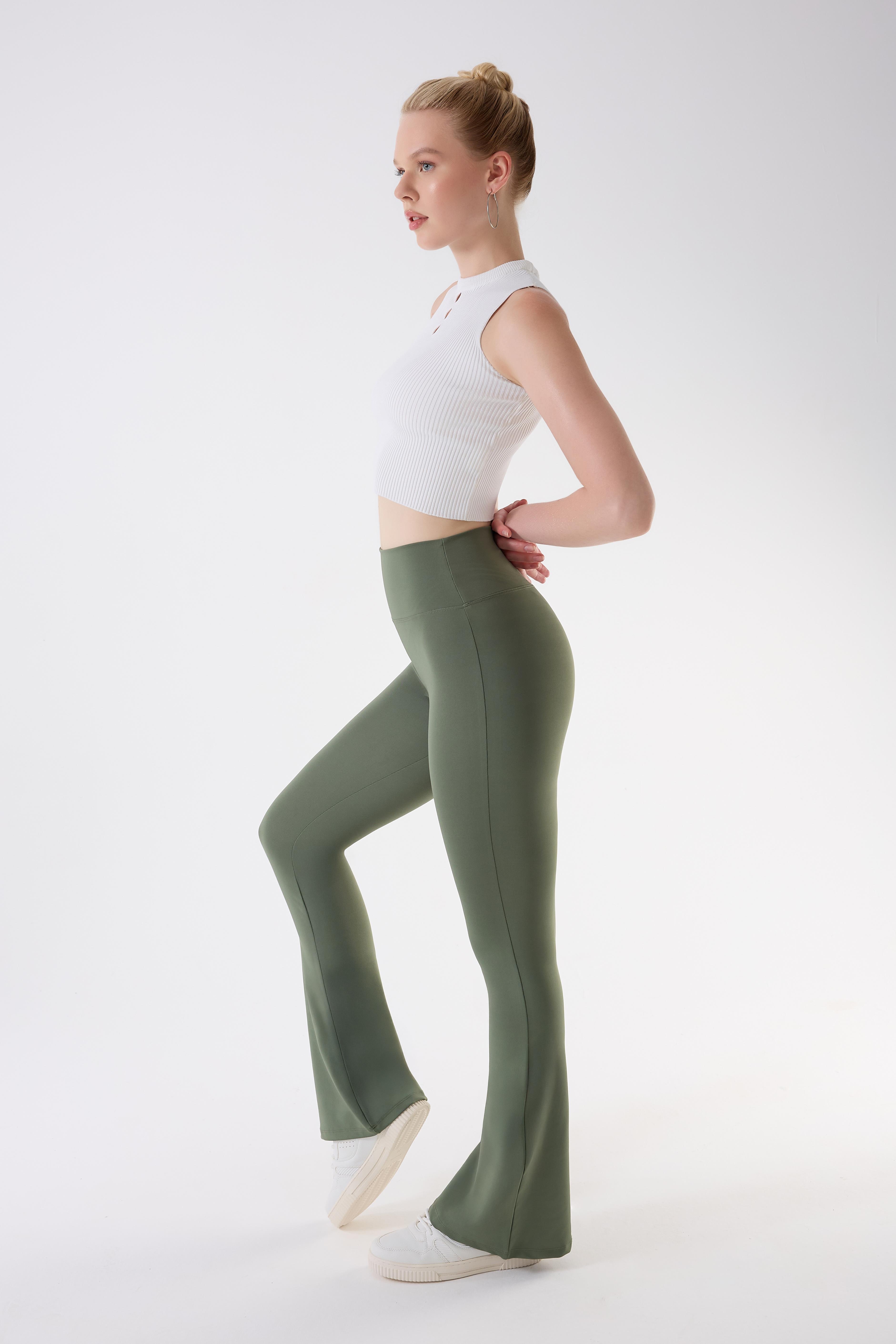 İmaj 717 Yeşil Renk  Ekstra Yumuşak Dokulu,Toparlayıcı ve Esnek Etkili Yüksek Bel İspanyol Paça Tayt