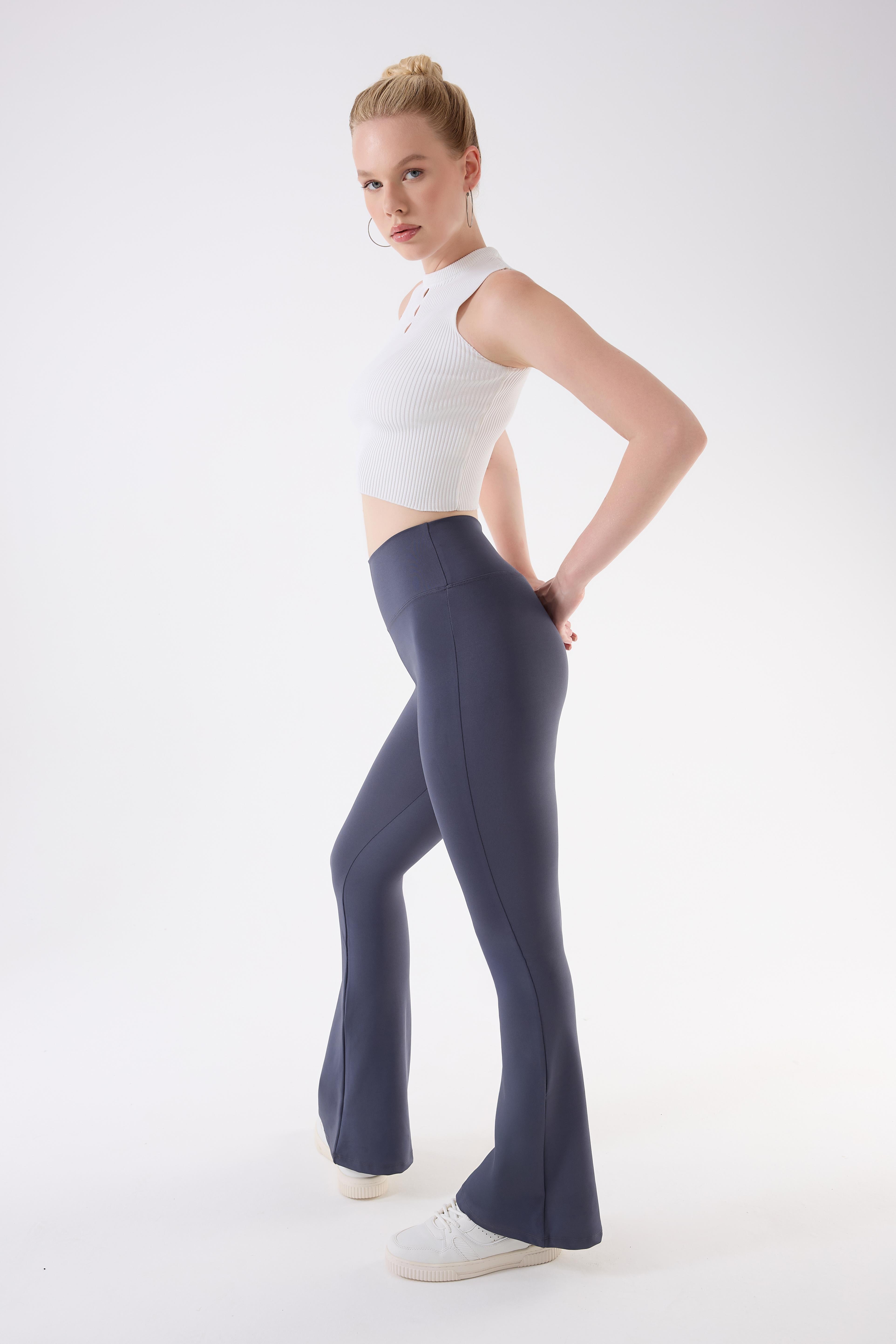 İmaj 717 Gri Renk  Ekstra Yumuşak Dokulu, Toparlayıcı ve Esnek Etkili Yüksek Bel İspanyol Paça Tayt