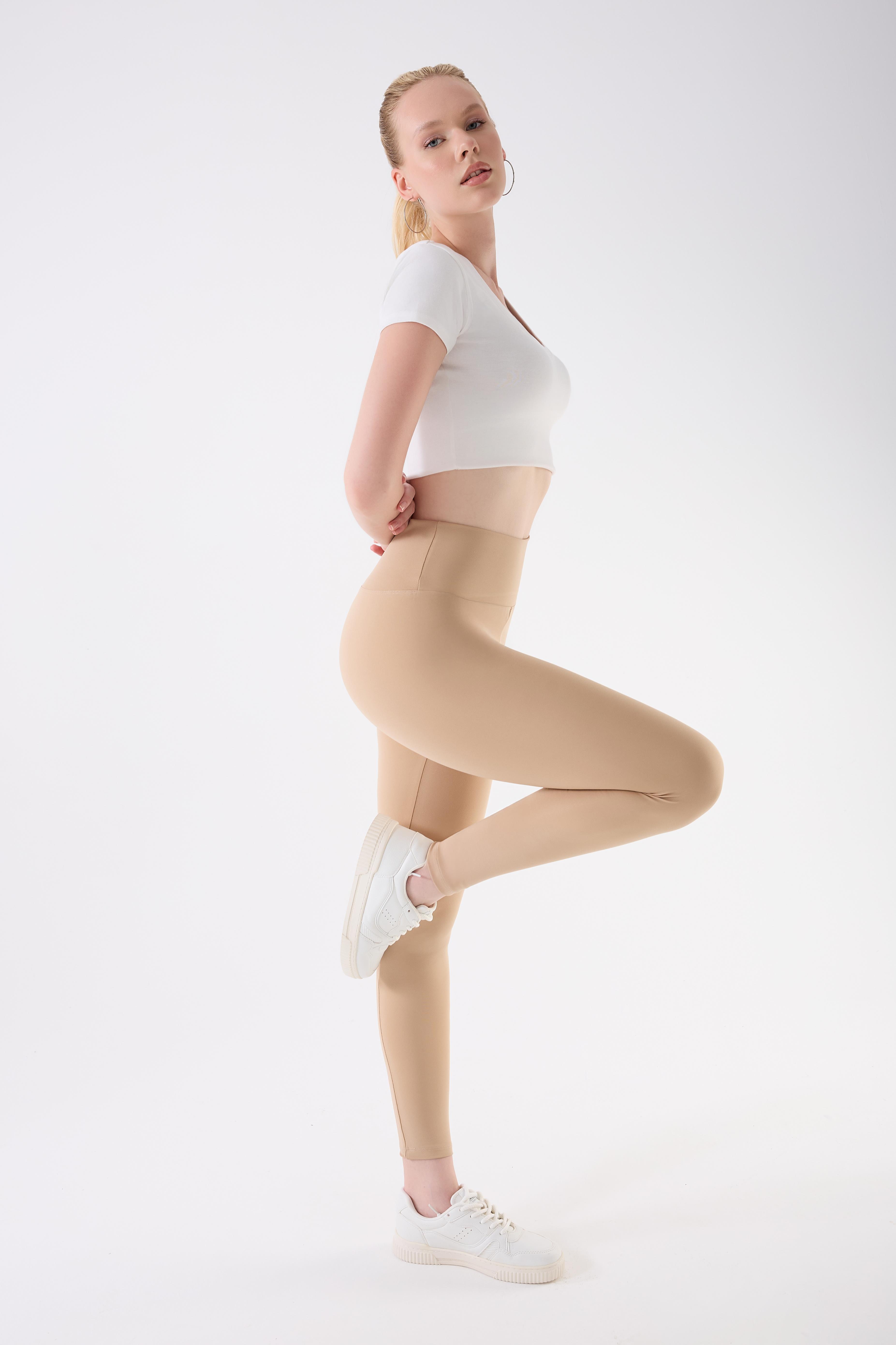 İmaj 706 Bej Renk Ekstra Yumuşak Dokulu, Toparlayıcı ve Esnek Etkili Yüksek Bel Tayt