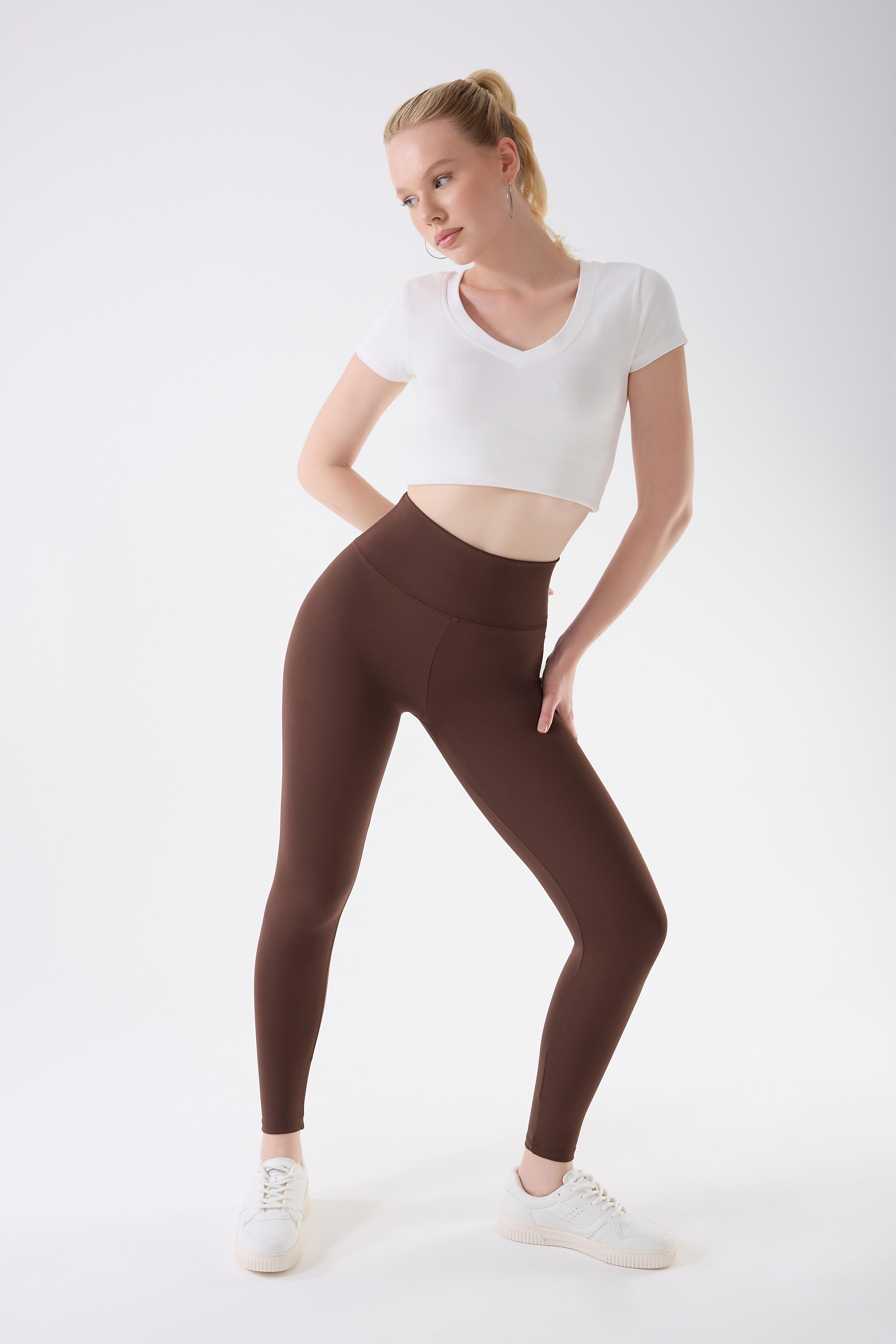 İmaj 706 Kahverengi Renk Ekstra Yumuşak Dokulu, Toparlayıcı ve Esnek Etkili Yüksek Bel Tayt