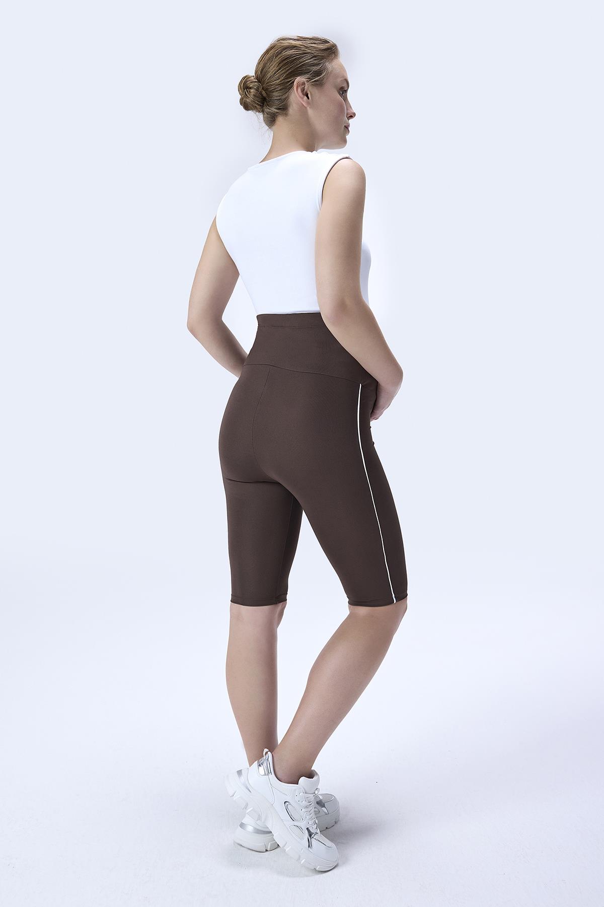 İmaj 357 Kahverengi Renk Biyeli Toparlayıcı ve Extra Esnek Etkili Yüksek Bel Hamile Tayt