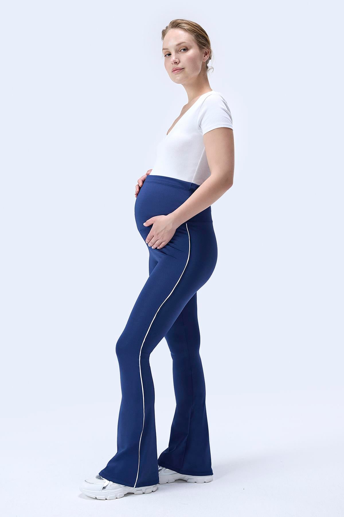 İmaj 437 Lacivert Renk Biyeli Toparlayıcı ve Extra Esnek Etkili Yüksek Bel İspanyol Paça Hamile Tayt