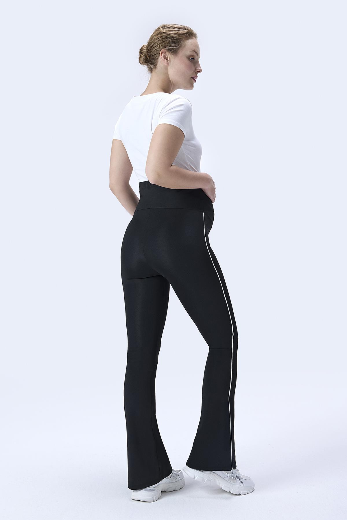 İmaj 437 Siyah Renk Biyeli Toparlayıcı ve Extra Esnek Etkili Yüksek Bel İspanyol Paça Hamile Tayt